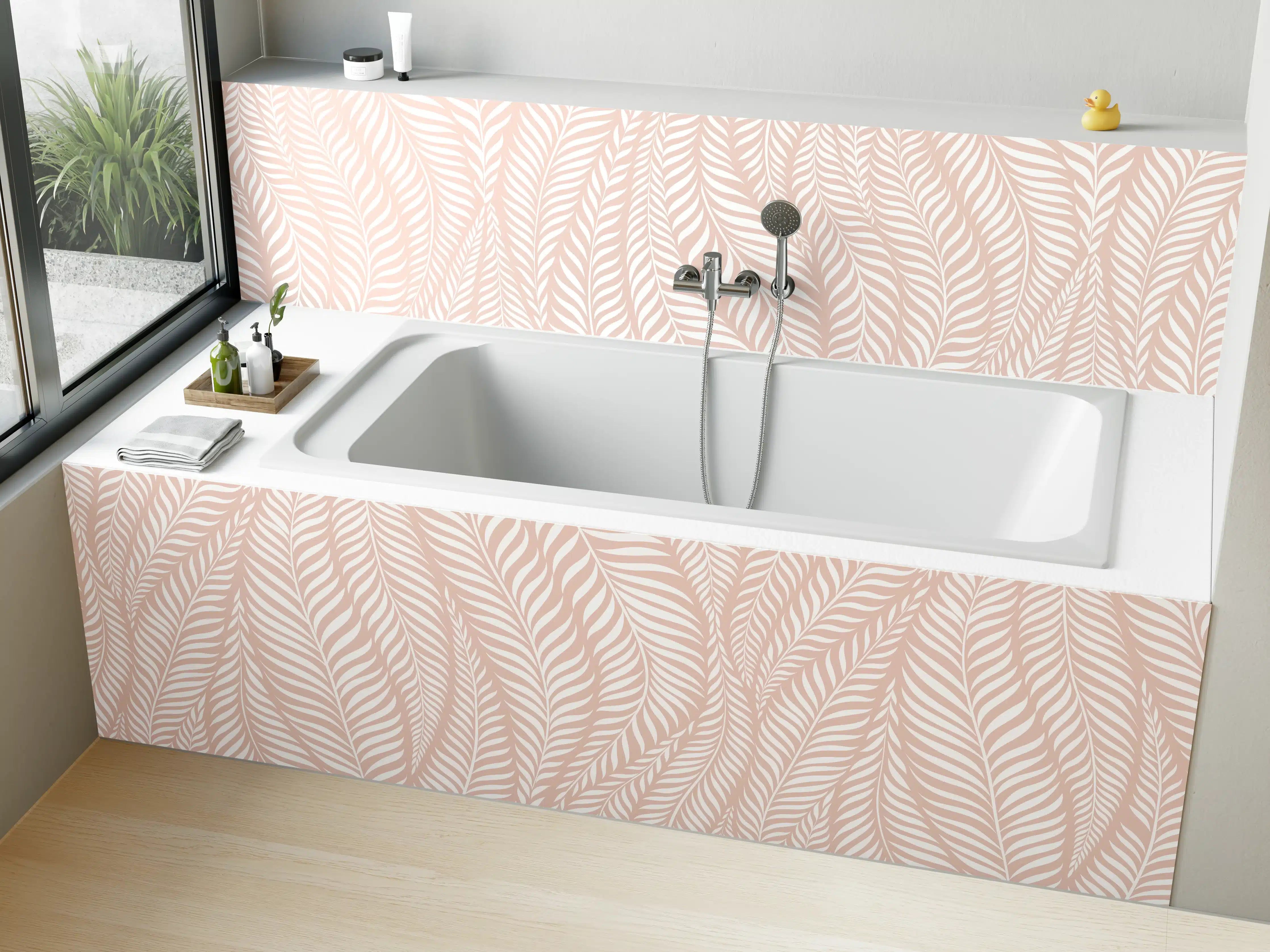 Badewannen-Rückwand - Sanfte Pastelltöne mit Blättermuster