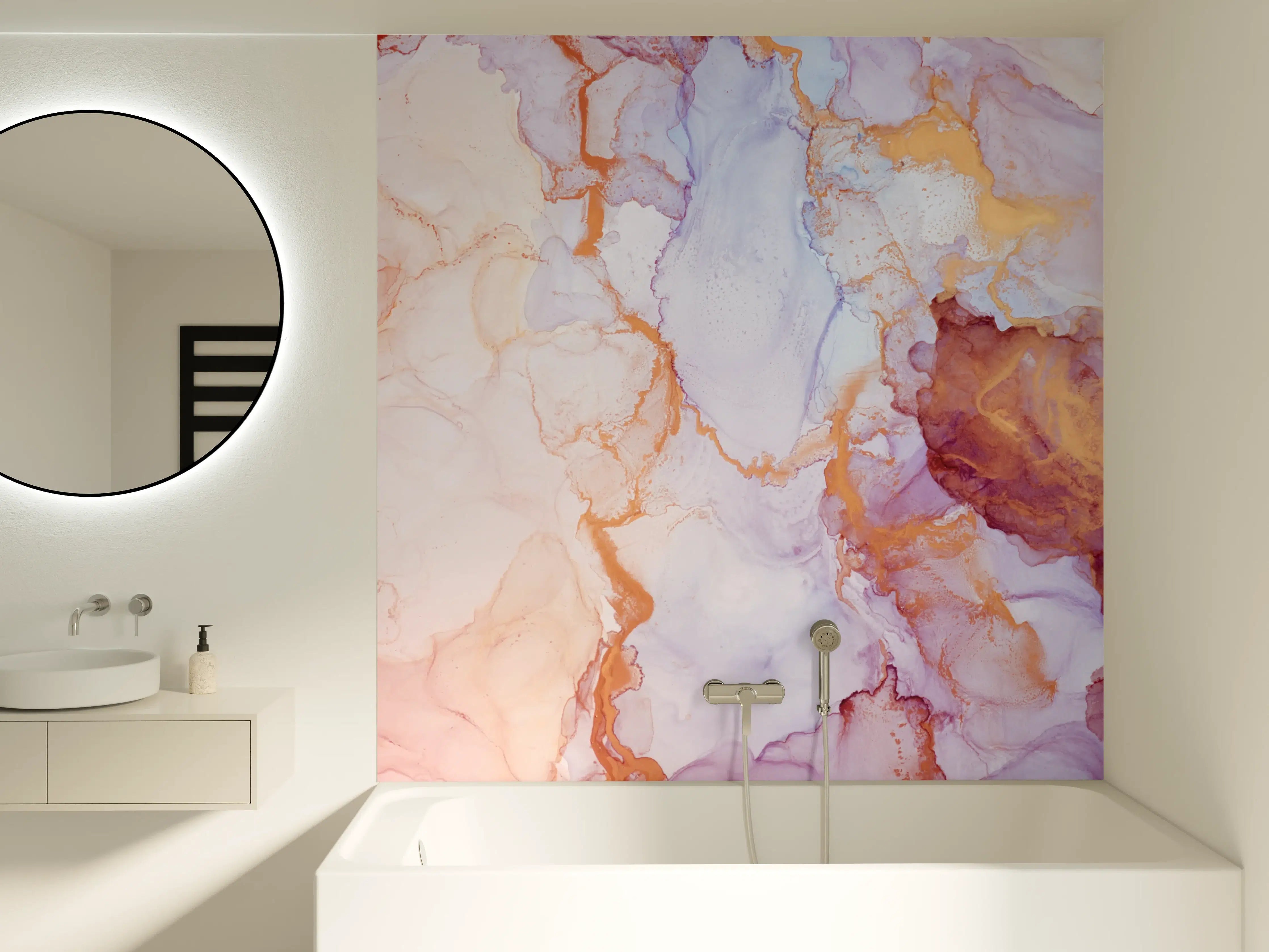 Badewannen-Rückwand - Sanfte Wasserfarben in Pastell-Orange und Lila