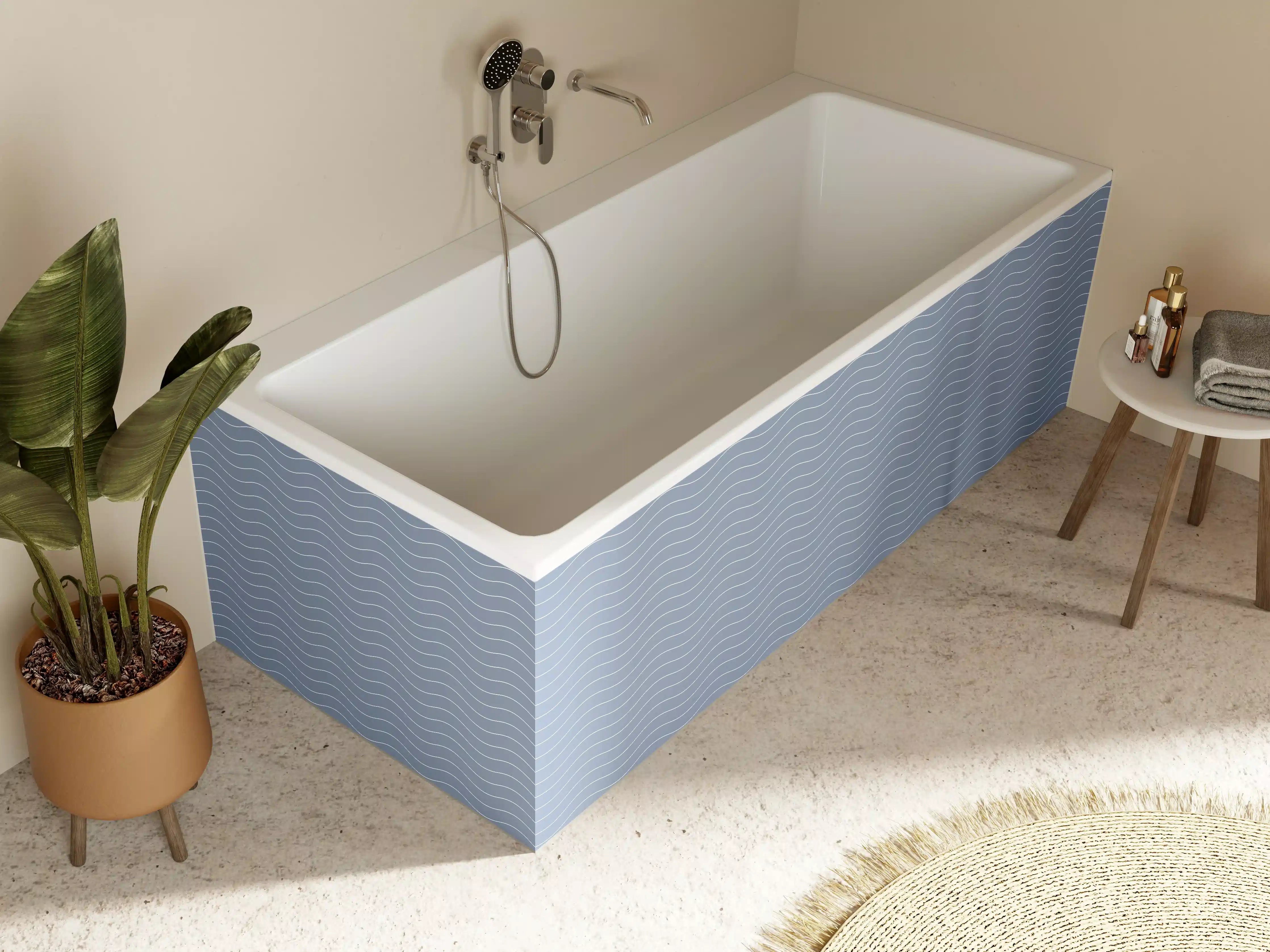 Badewannen-Rückwand - Sanfte Wellen in Blau und Grau