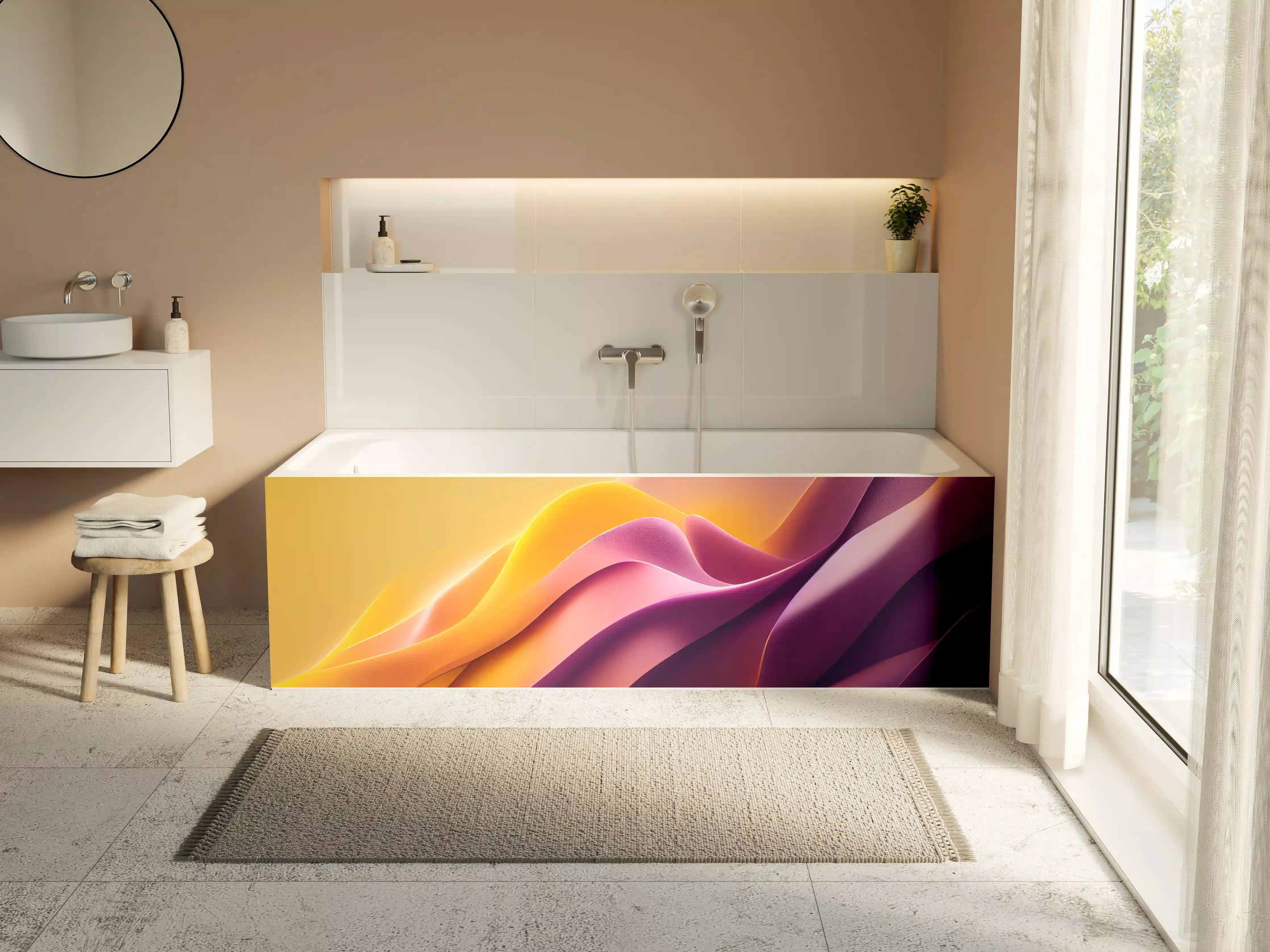 Badewannen-Rückwand - Sanfte Wellen in warmen Orangetönen