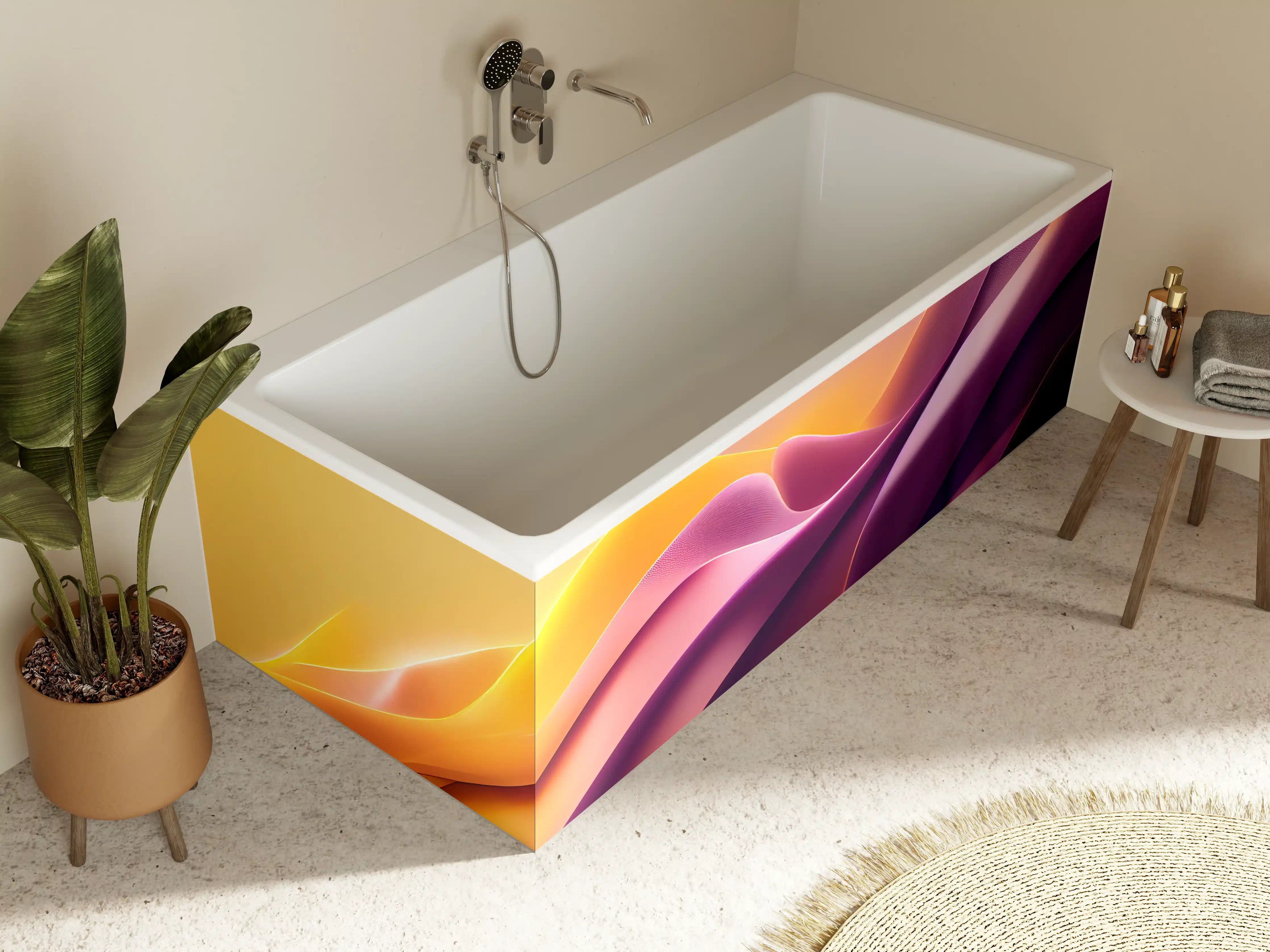 Badewannen-Rückwand - Sanfte Wellen in warmen Orangetönen