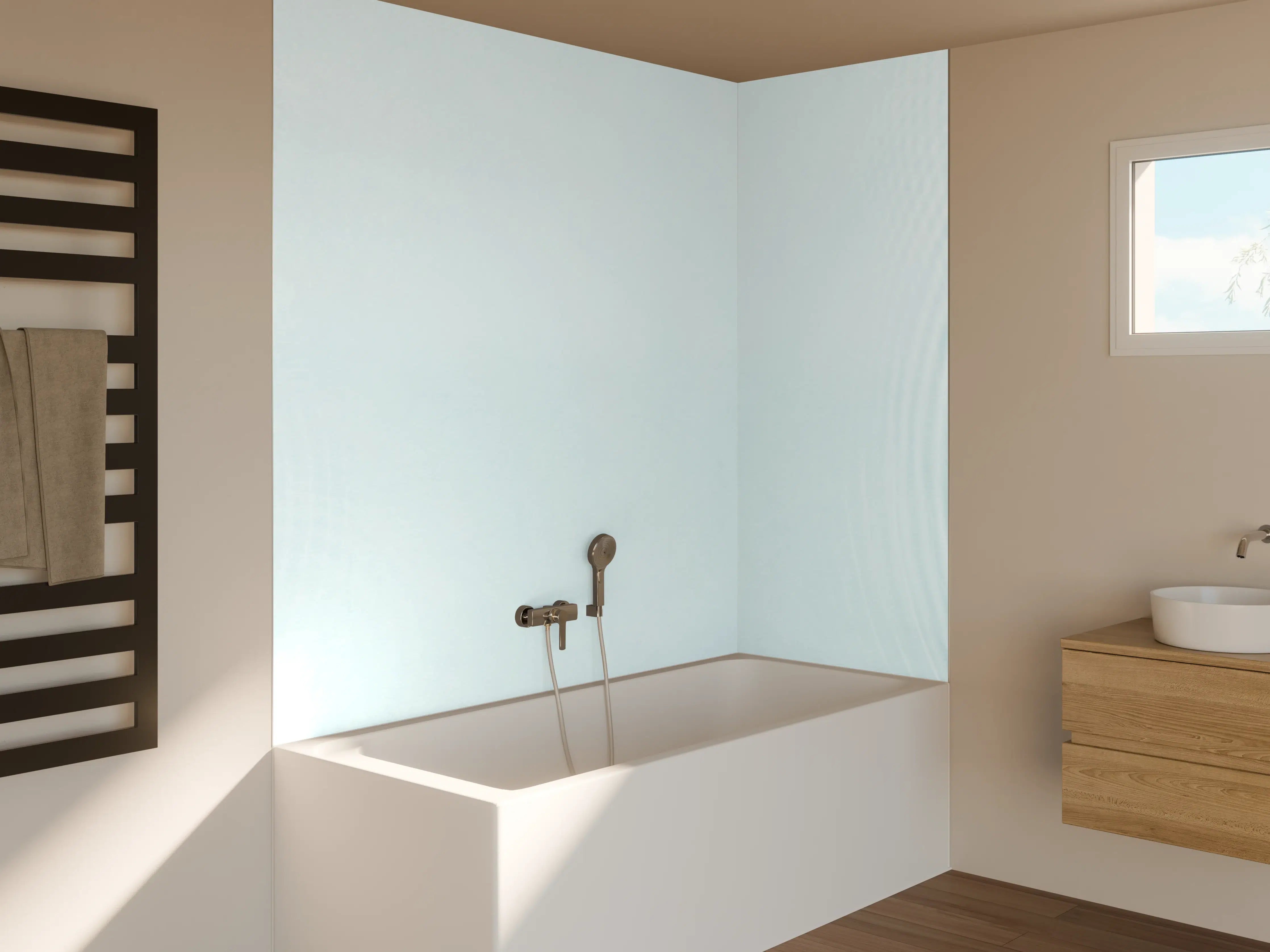 Badewannen-Rückwand - Sanfte blaue Wellenringe