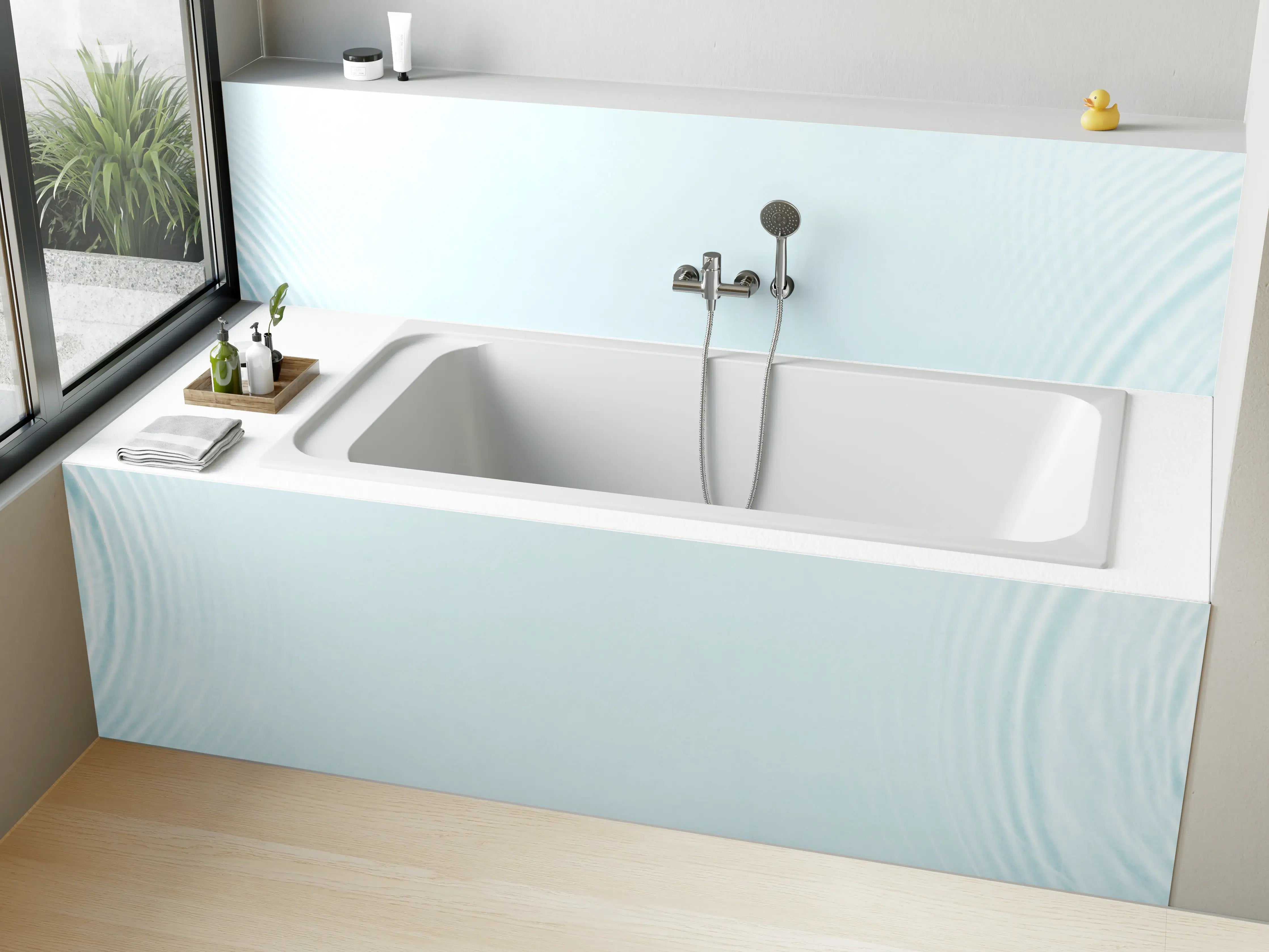 Badewannen-Rückwand - Sanfte blaue Wellenringe