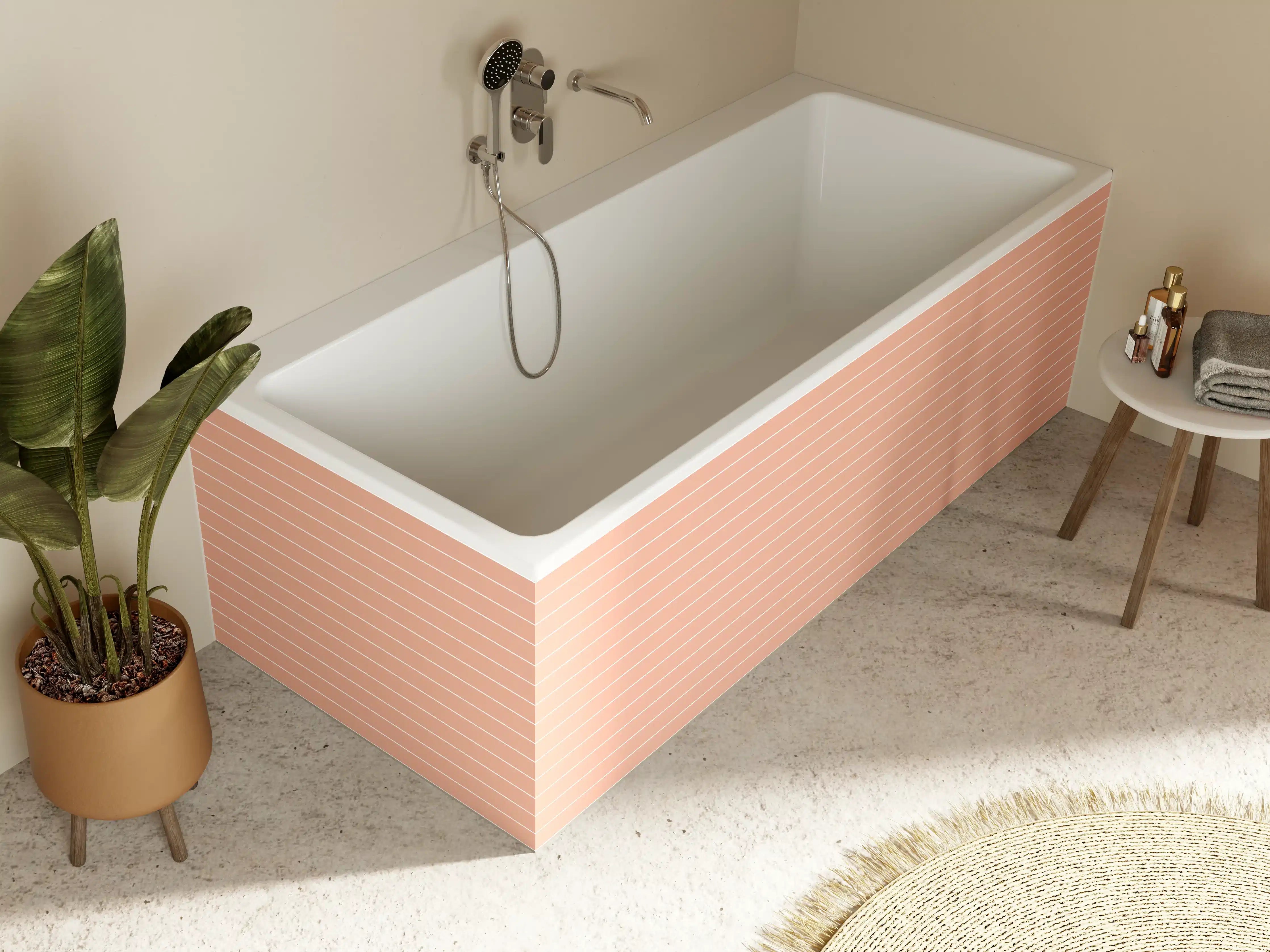 Badewannen-Rückwand - Sanfte rosa Streifen mit weißen Linien