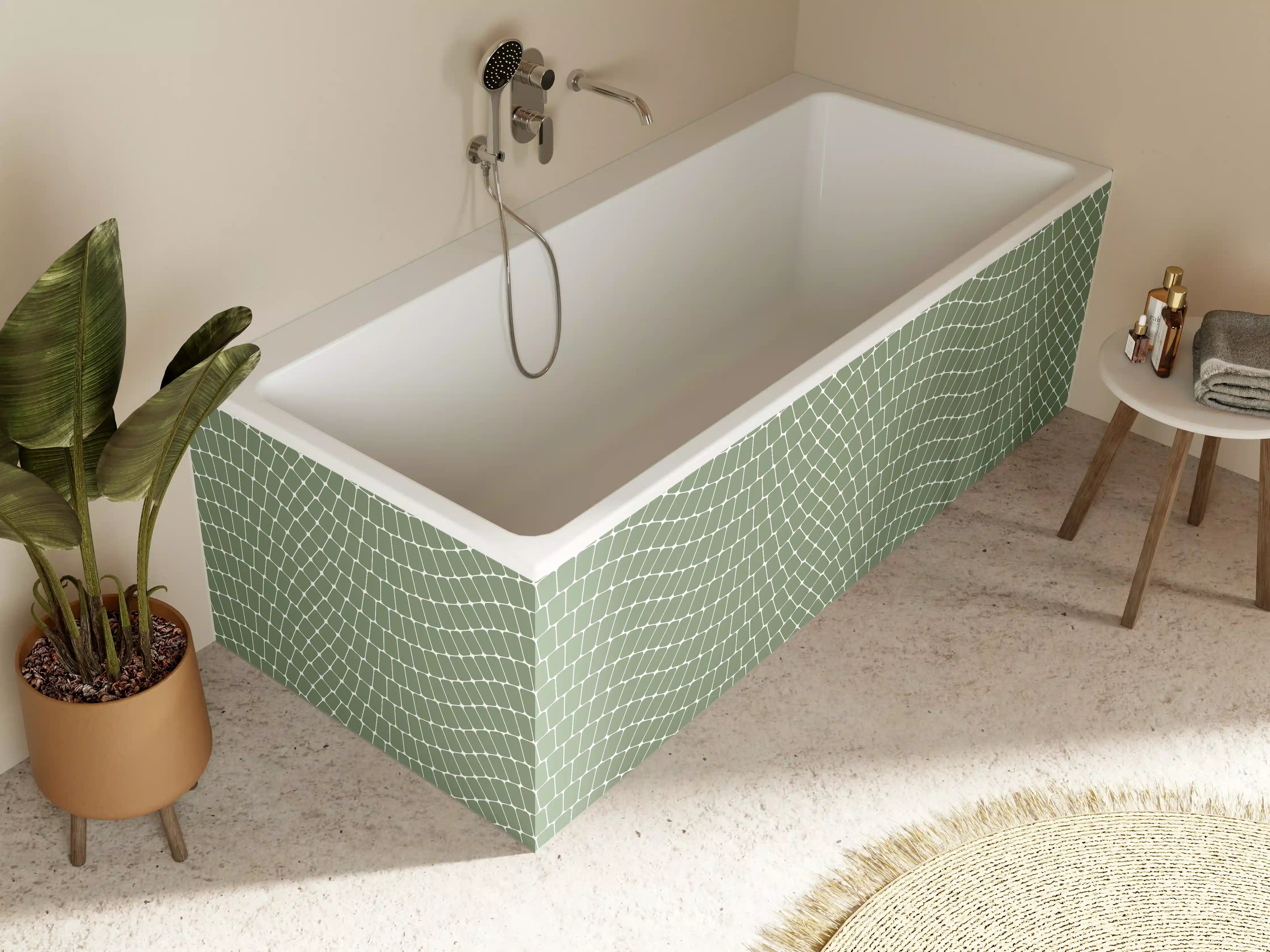 Badewannen-Rückwand - Sanfter Grünton mit geometrischer Struktur