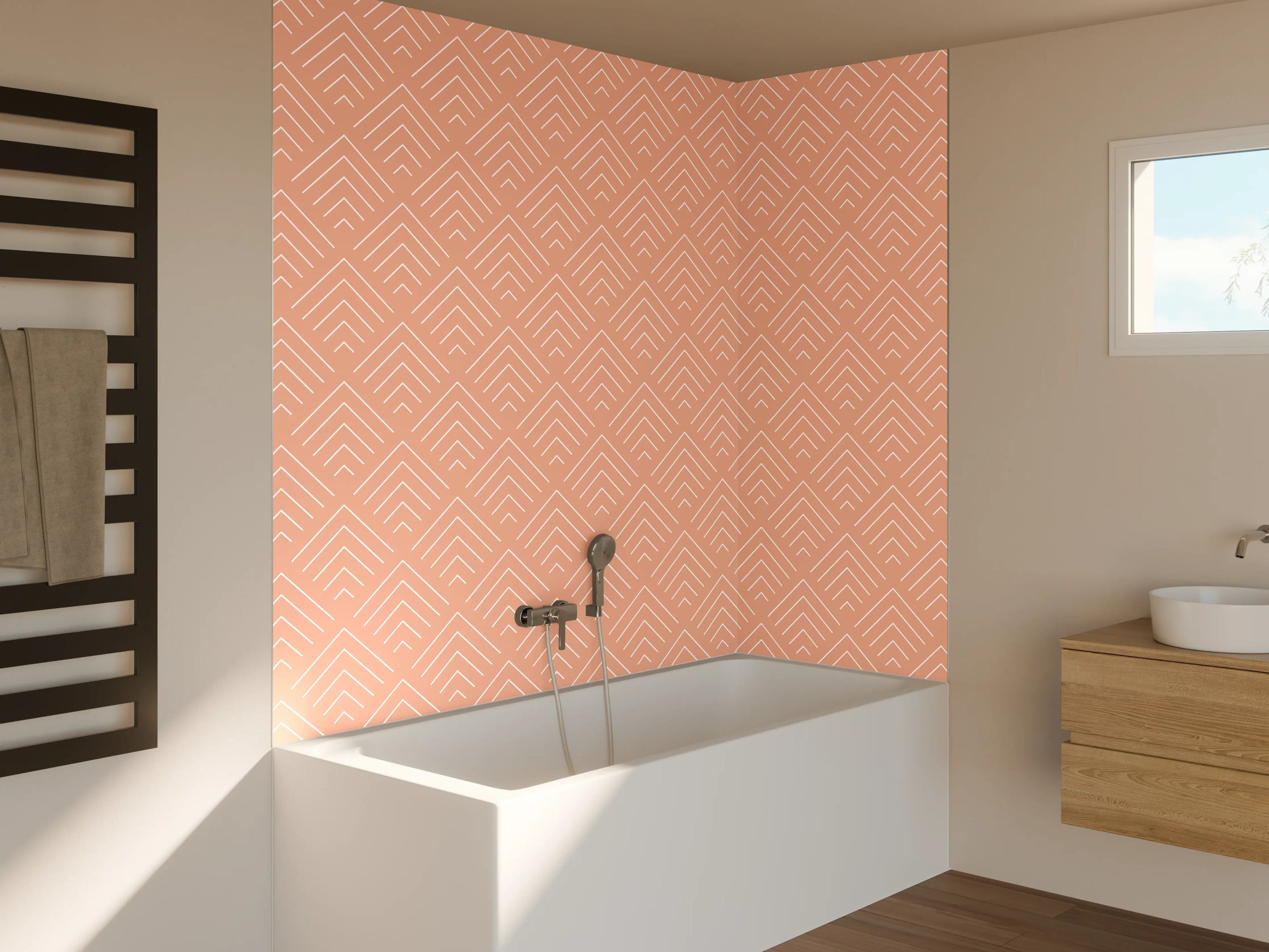 Badewannen-Rückwand - Sanfter Peach-Ton mit geometrischem Muster