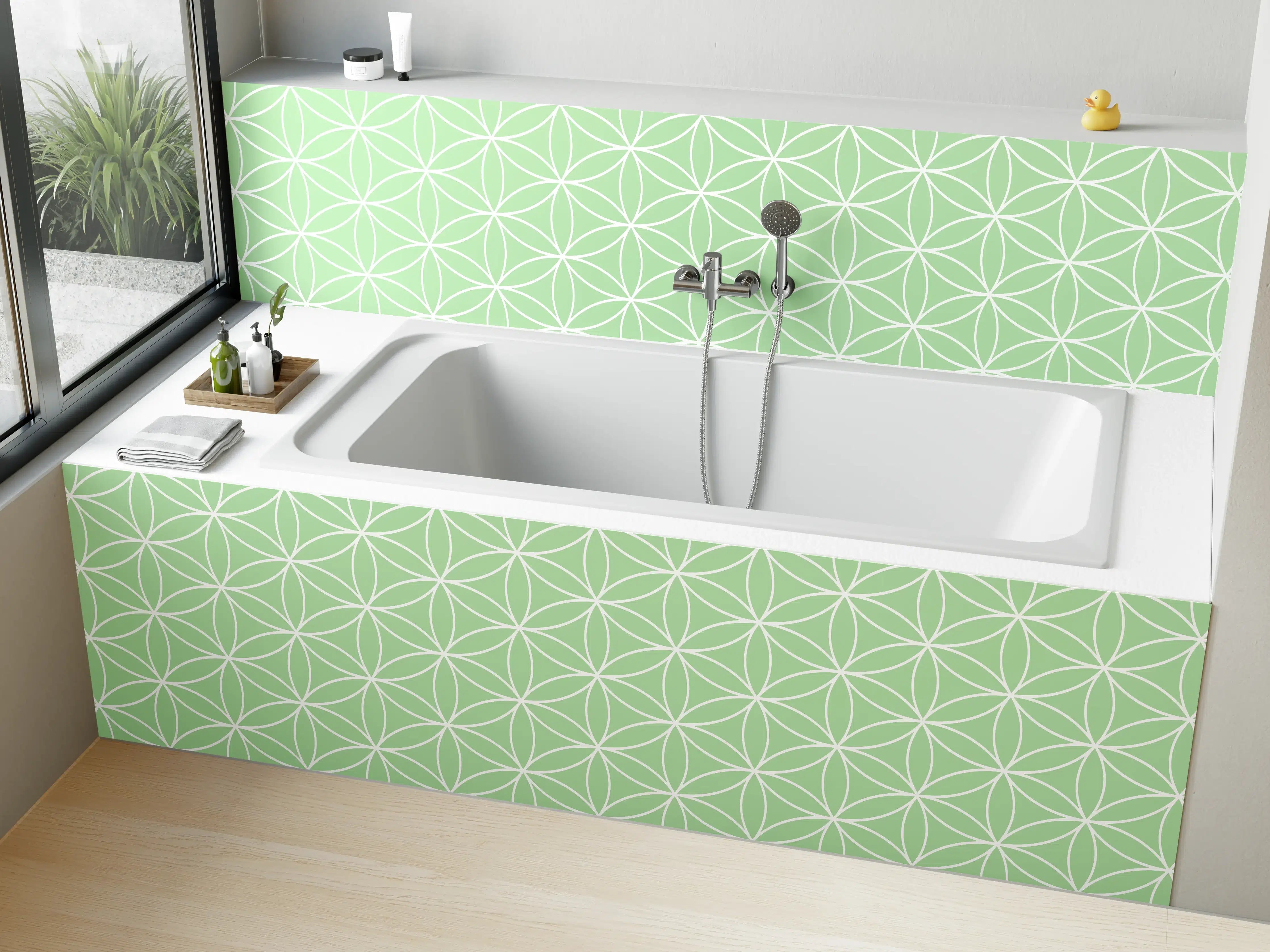 Badewannen-Rückwand - Sanftes Grau in Mintfarben