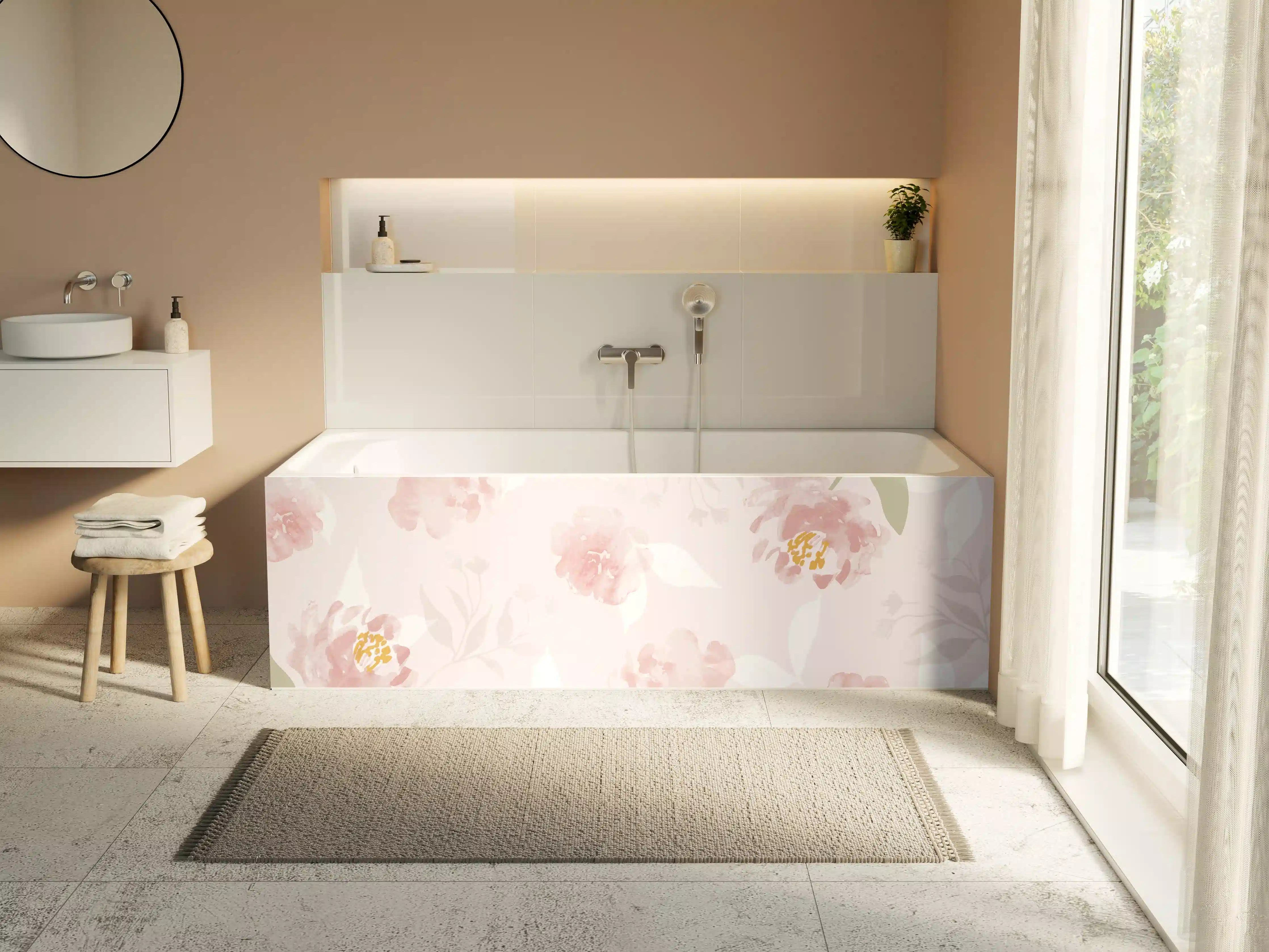 Badewannen-Rückwand - Sanftes Rosa Blumenmuster Design