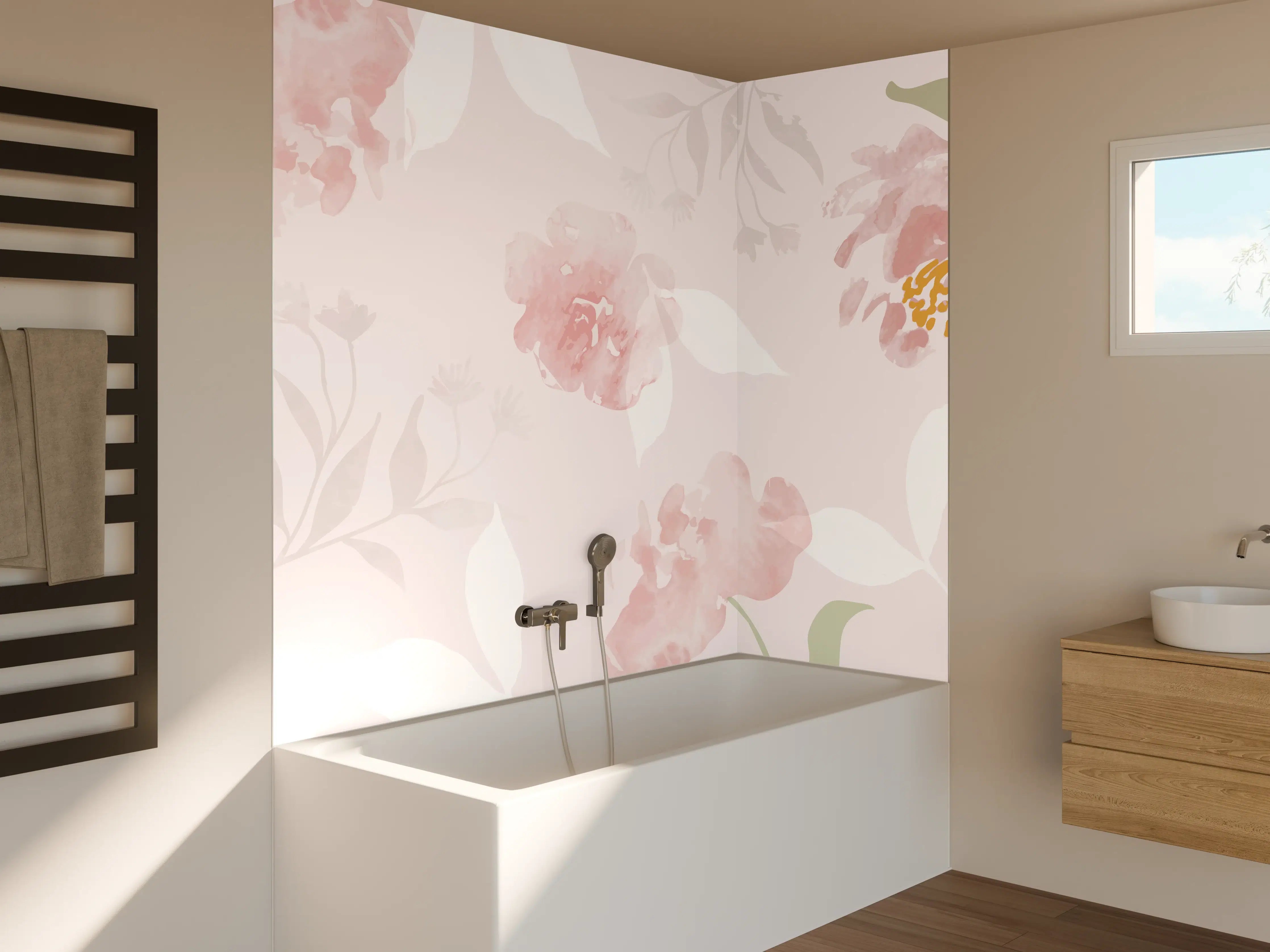 Badewannen-Rückwand - Sanftes Rosa Blumenmuster Design