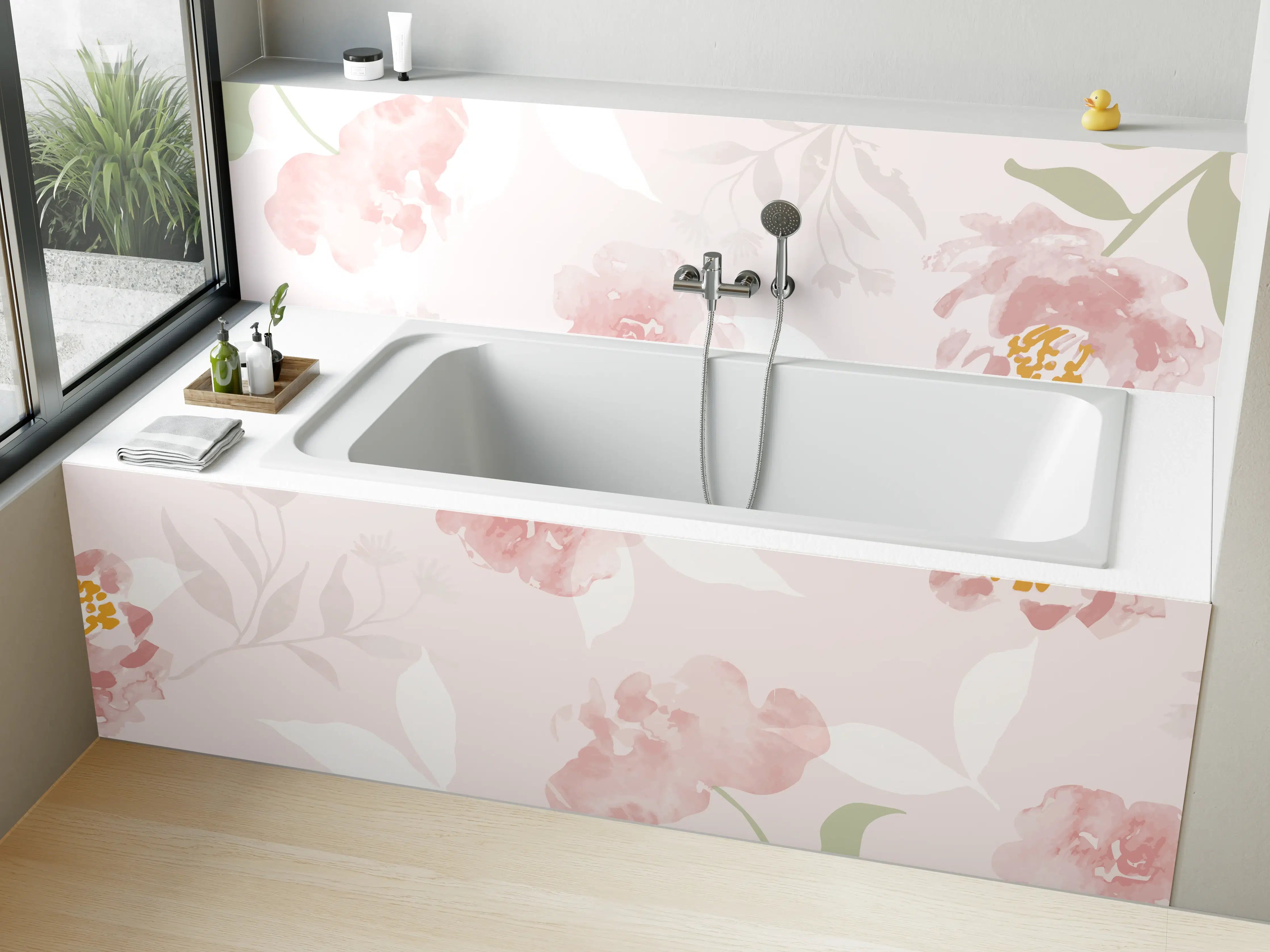 Badewannen-Rückwand - Sanftes Rosa Blumenmuster Design