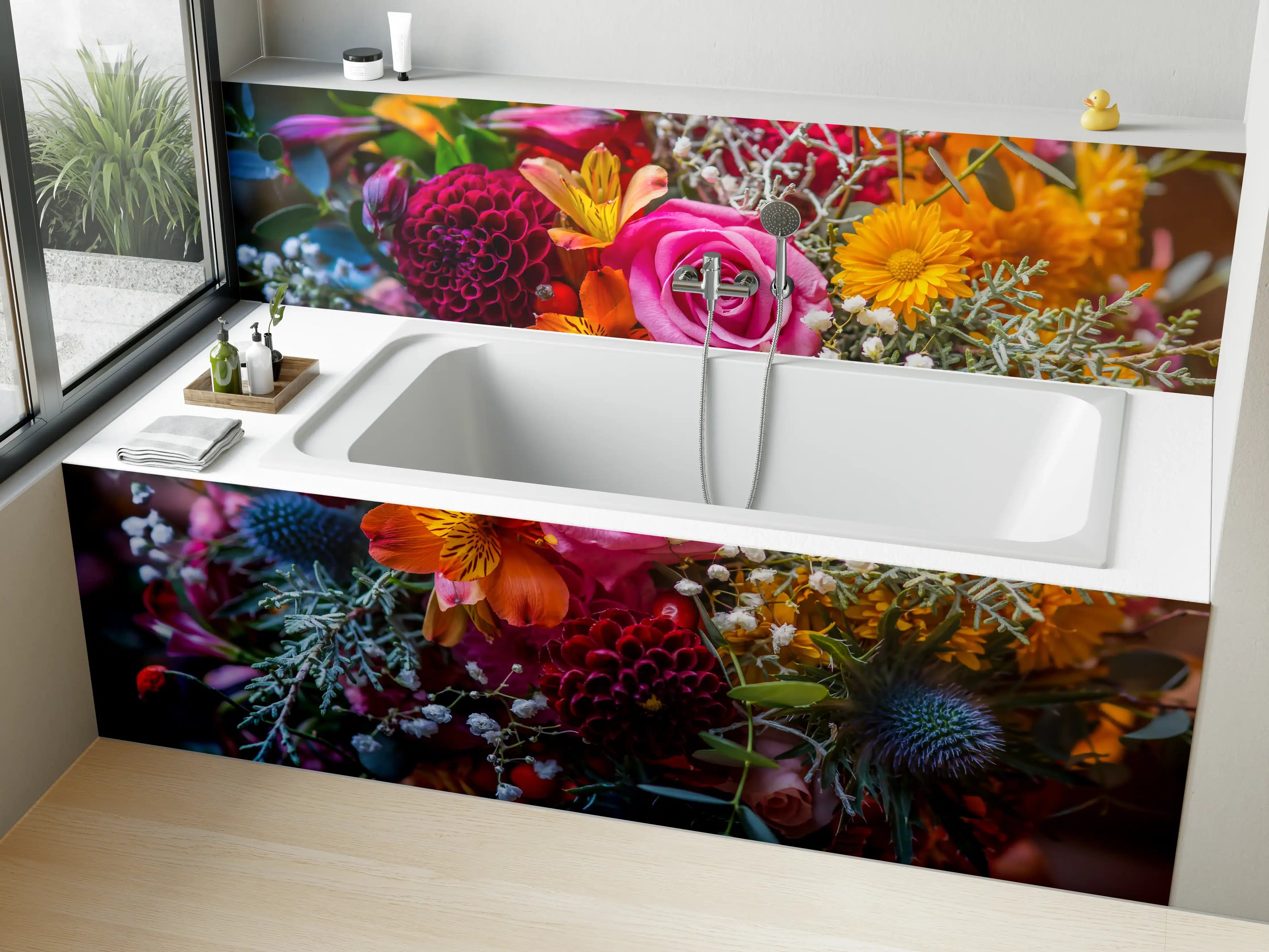 Badewannen-Rückwand - Satter bunter Blumenstrauß