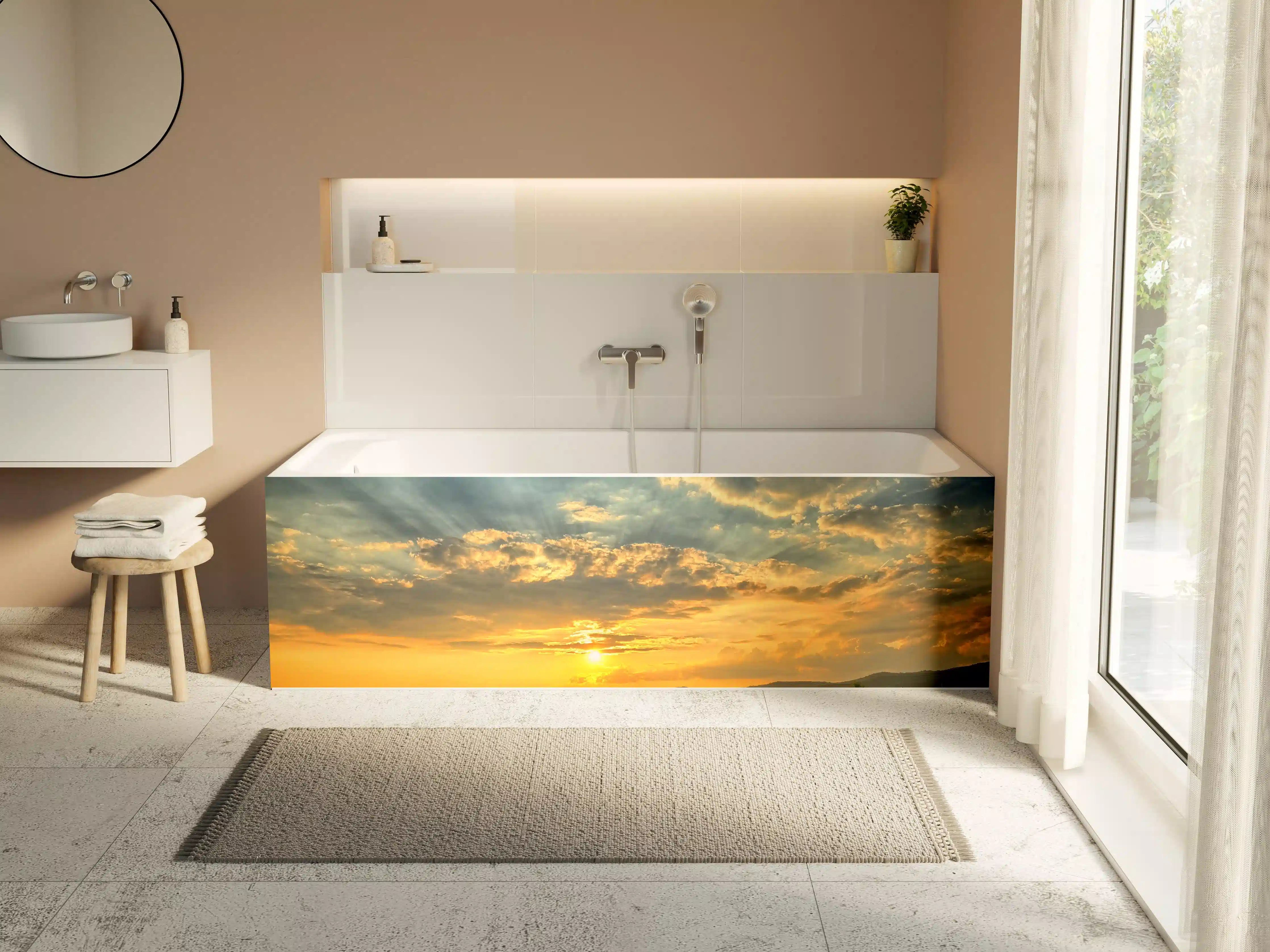 Badewannen-Rückwand - Schafsherde bei Sonnenuntergang