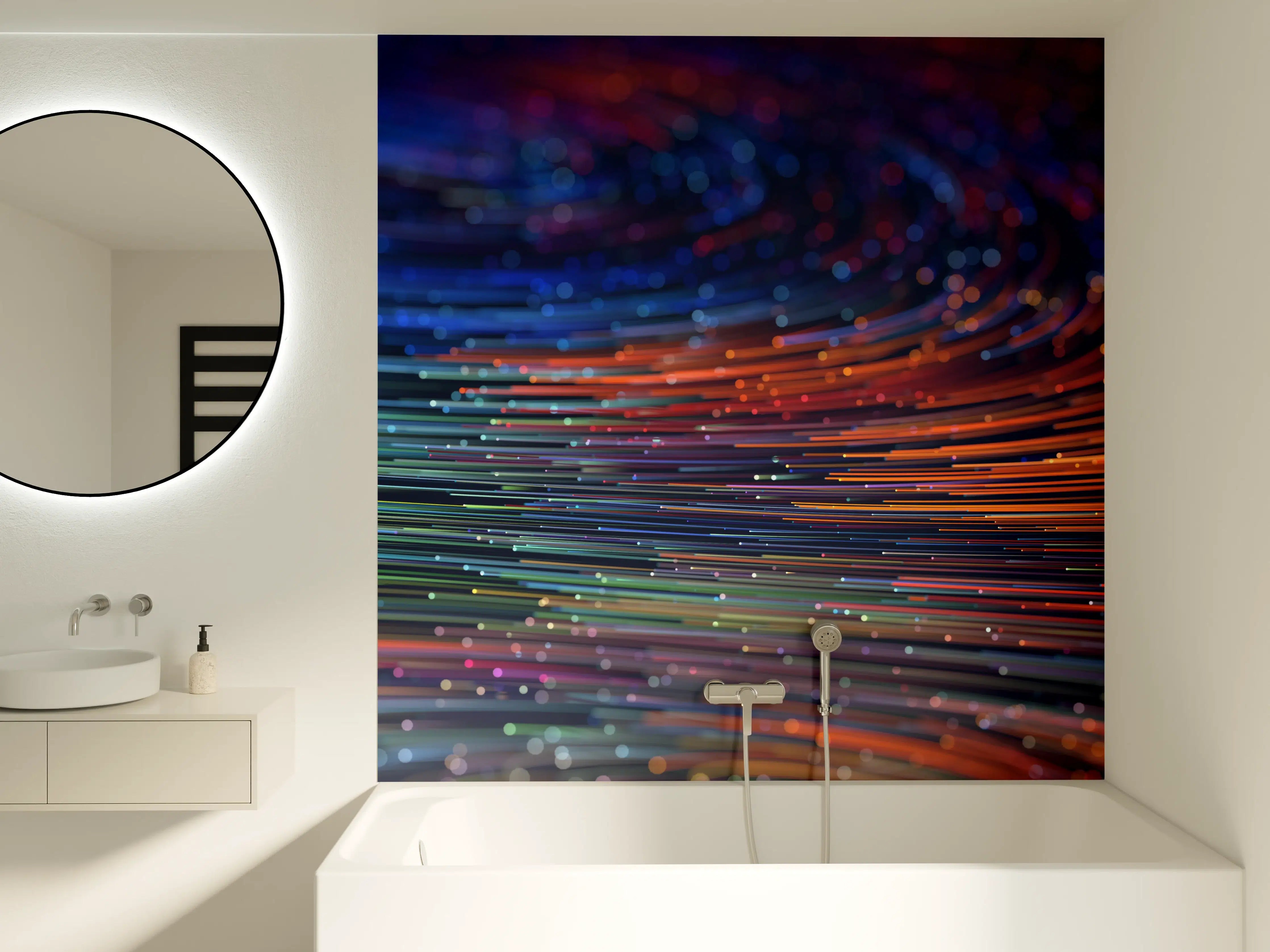 Badewannen-Rückwand - Schimmernde Grautöne im Lichtfluss