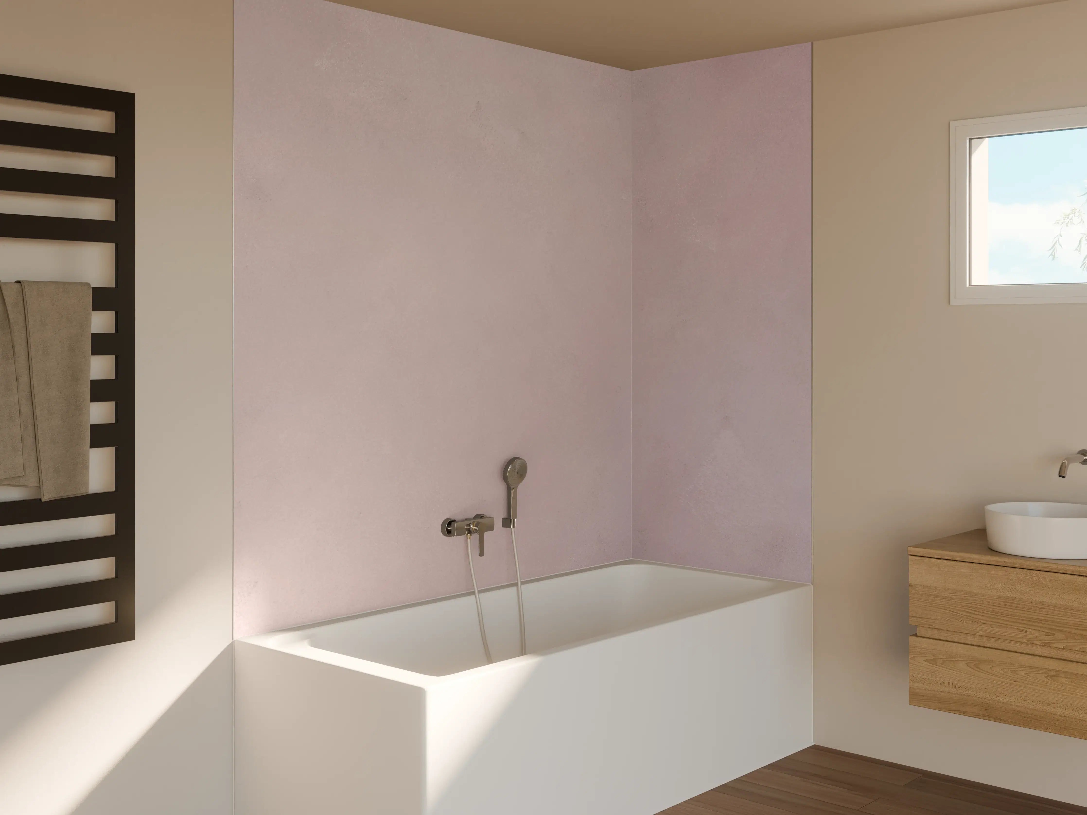 Badewannen-Rückwand - Schimmerndes Grau auf Weiß