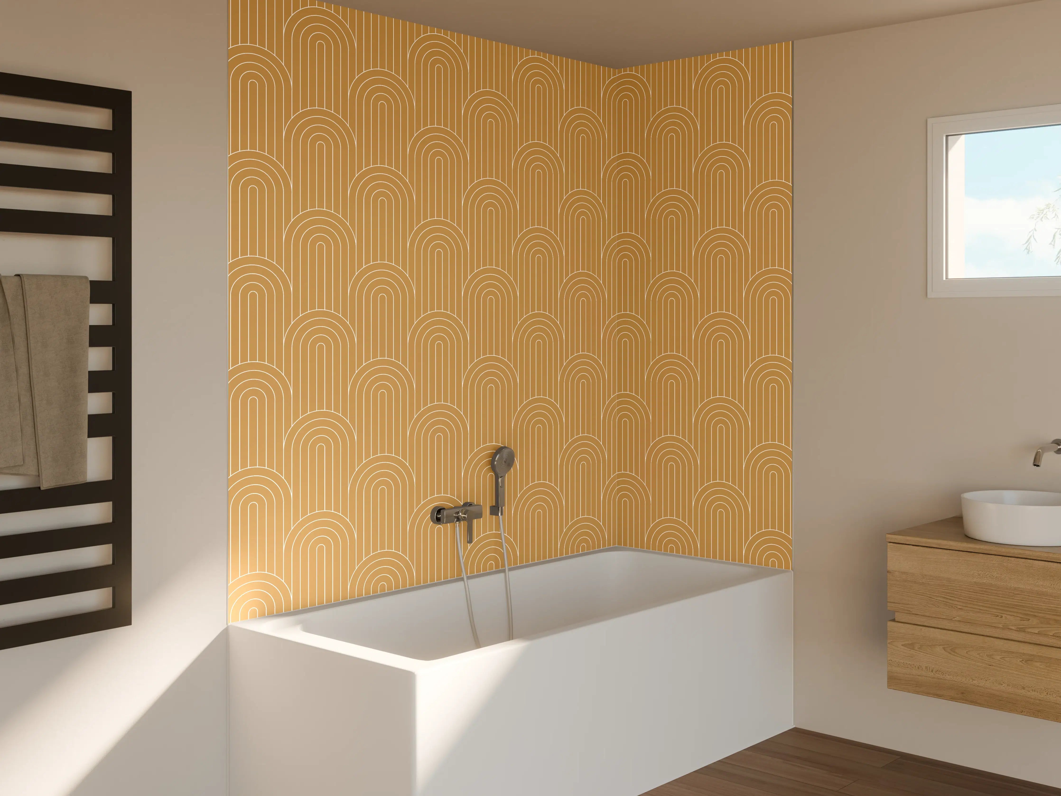 Badewannen-Rückwand - Schlichte beige Hintergrund mit elegantem Muster