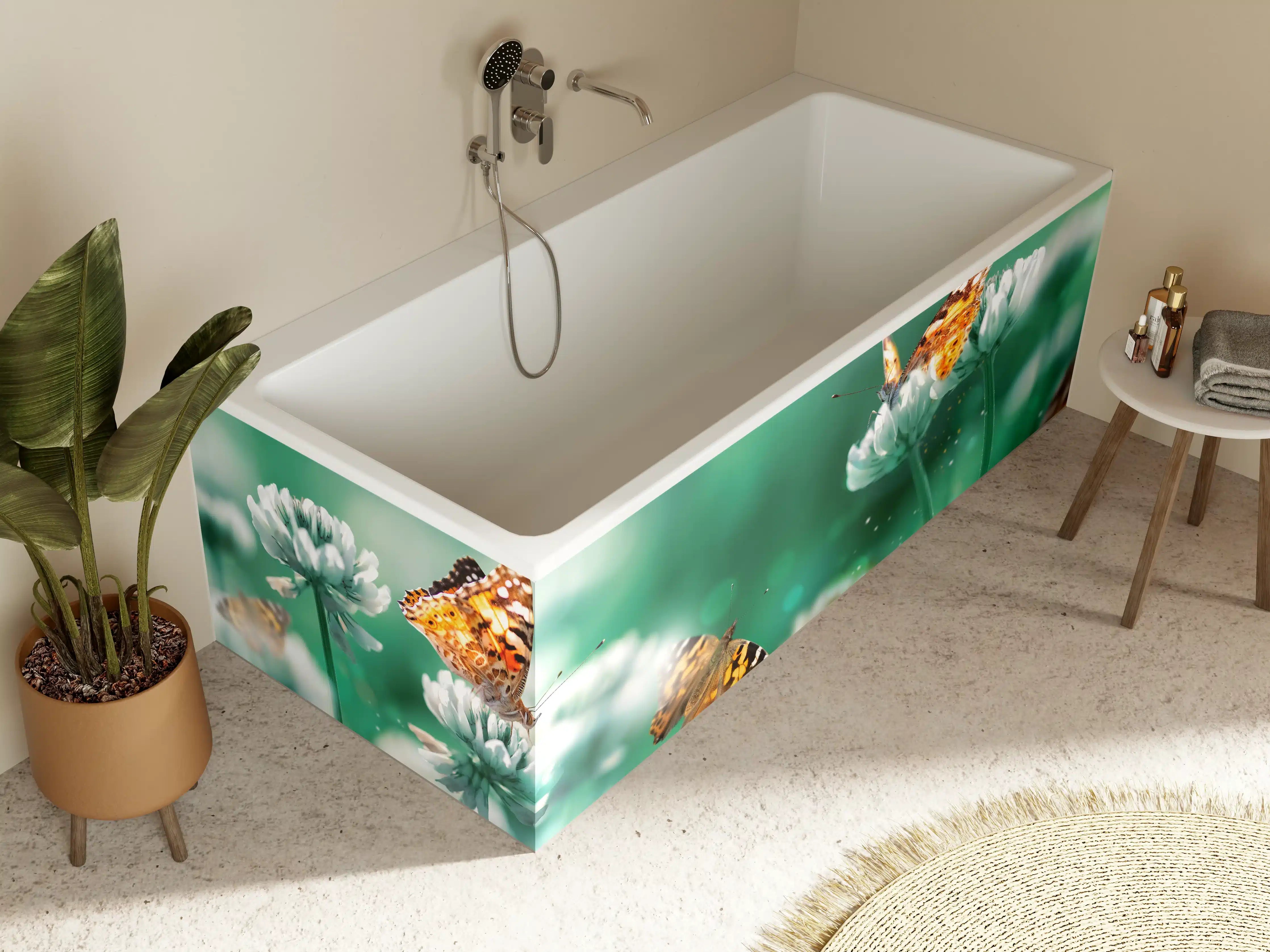 Badewannen-Rückwand - Schmetterling auf Weißkleeblüten