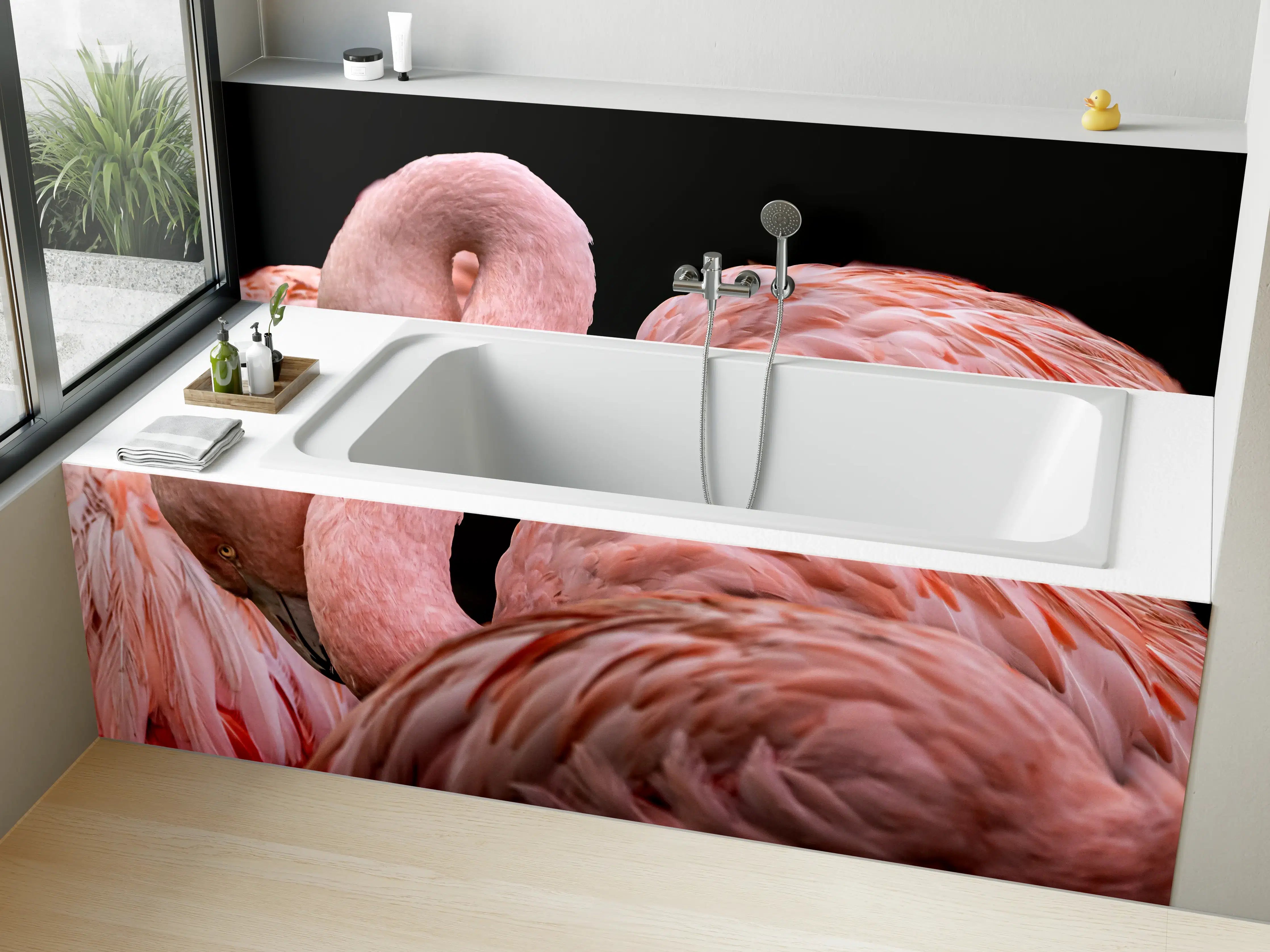Badewannen-Rückwand - Schnappschuss eines Flamingo