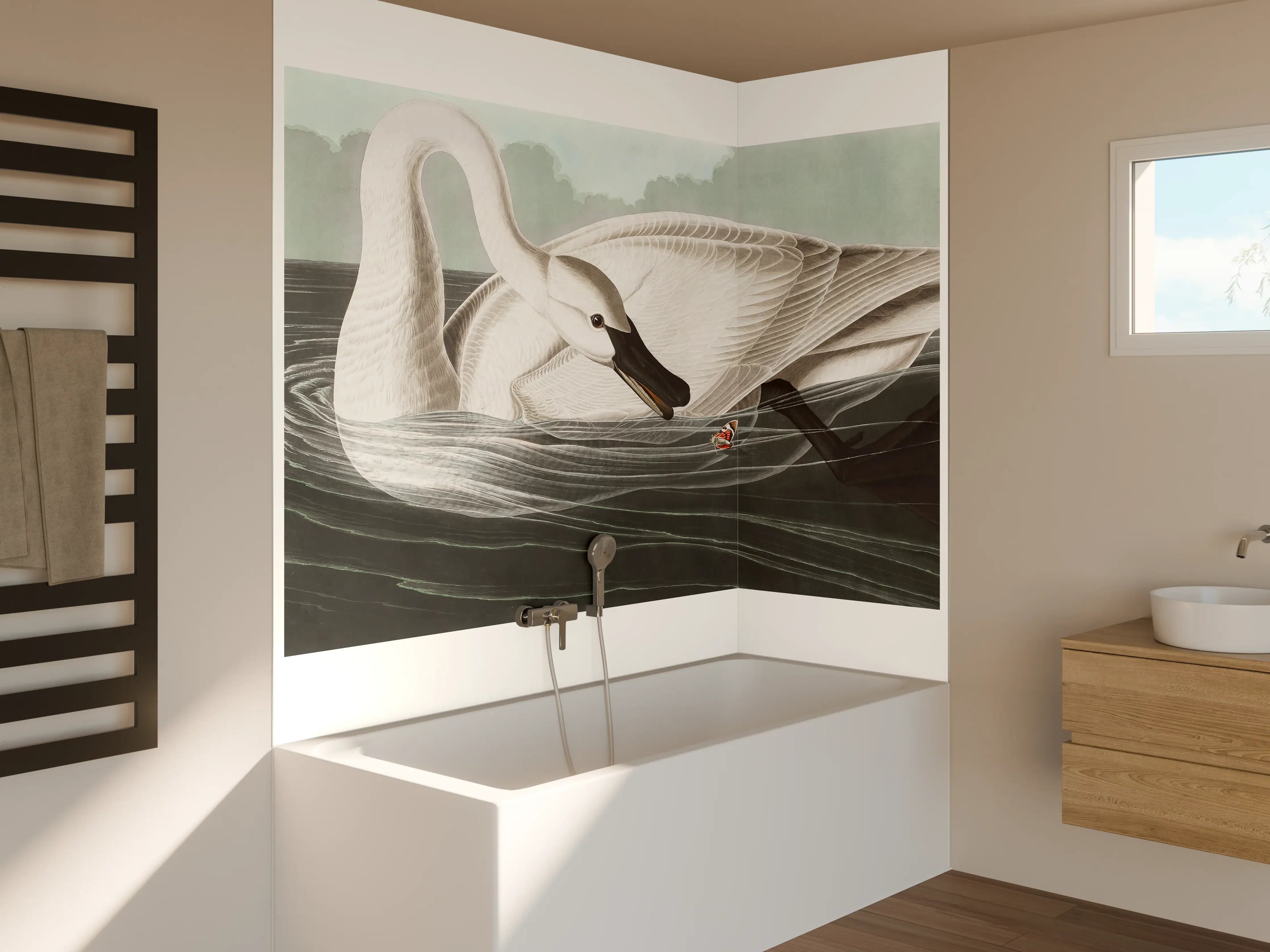 Badewannen-Rückwand - Schneeweißer Schwan - John James Audubon