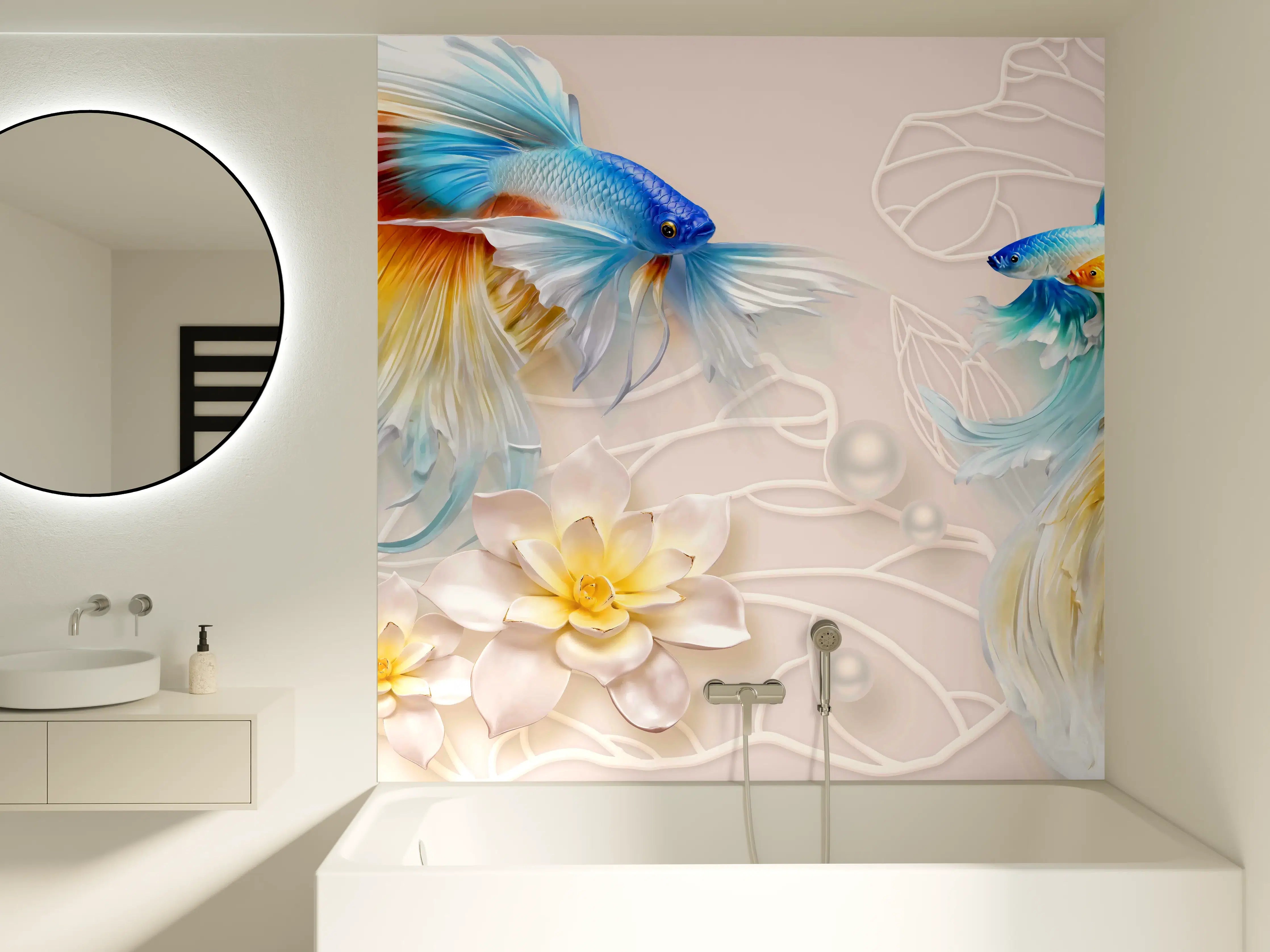 Badewannen-Rückwand - Schöne Fische auf Rosa Hintergrund