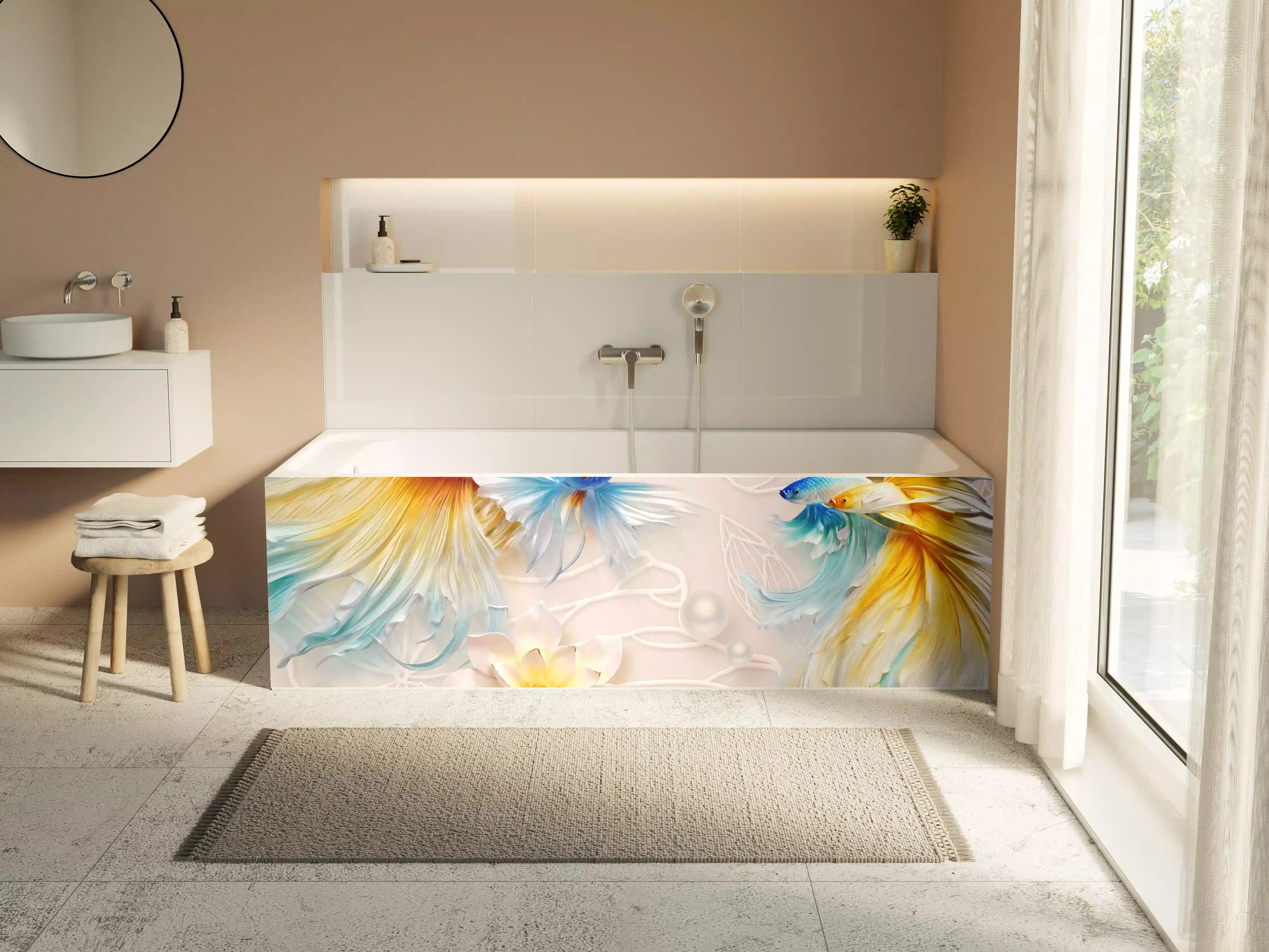 Badewannen-Rückwand - Schöne Fische auf Rosa Hintergrund