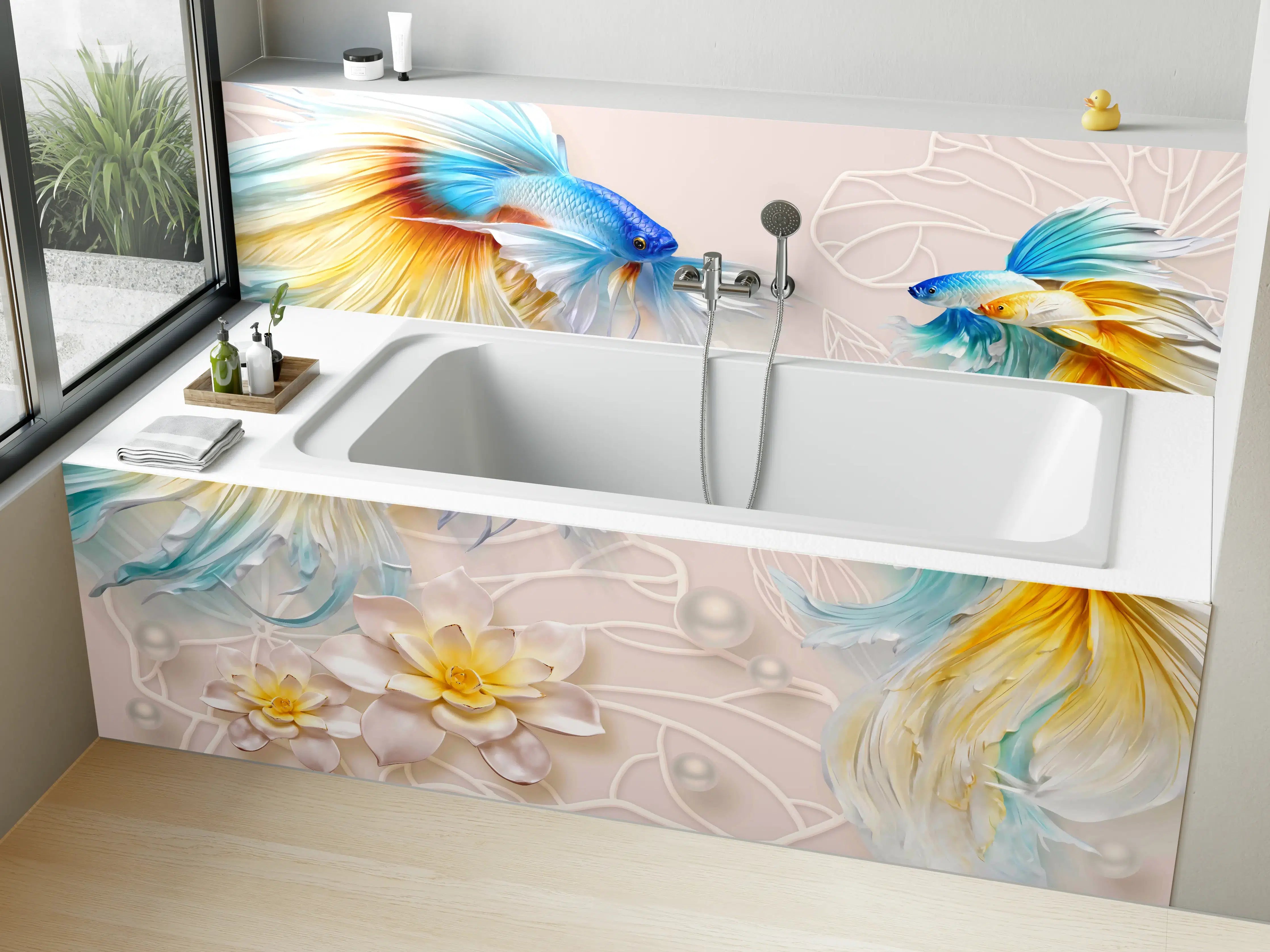 Badewannen-Rückwand - Schöne Fische auf Rosa Hintergrund