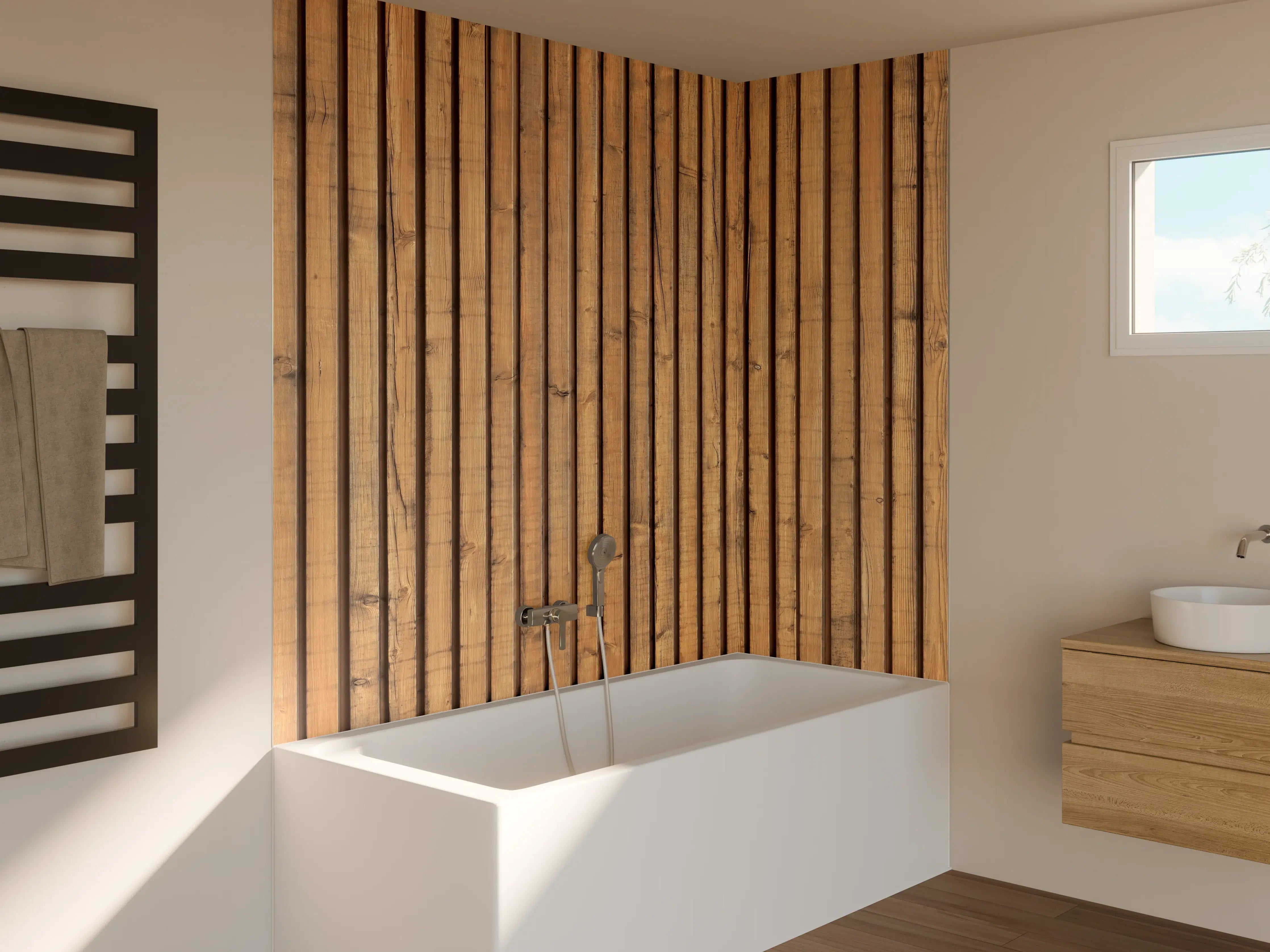 Badewannen-Rückwand - Schöne Holzwand