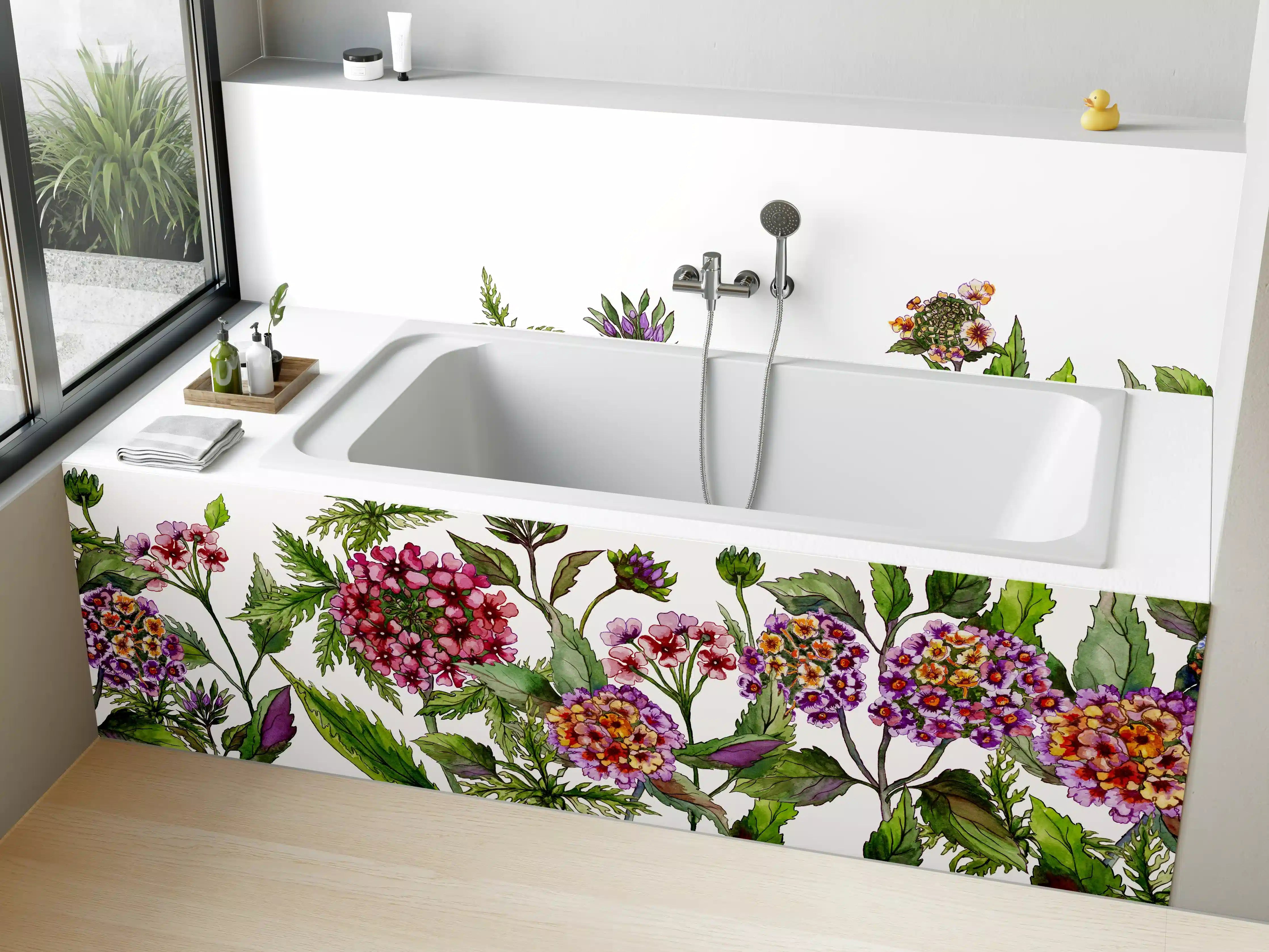 Badewannen-Rückwand - Schöne Lantana-Blüten mit grünem Blätter