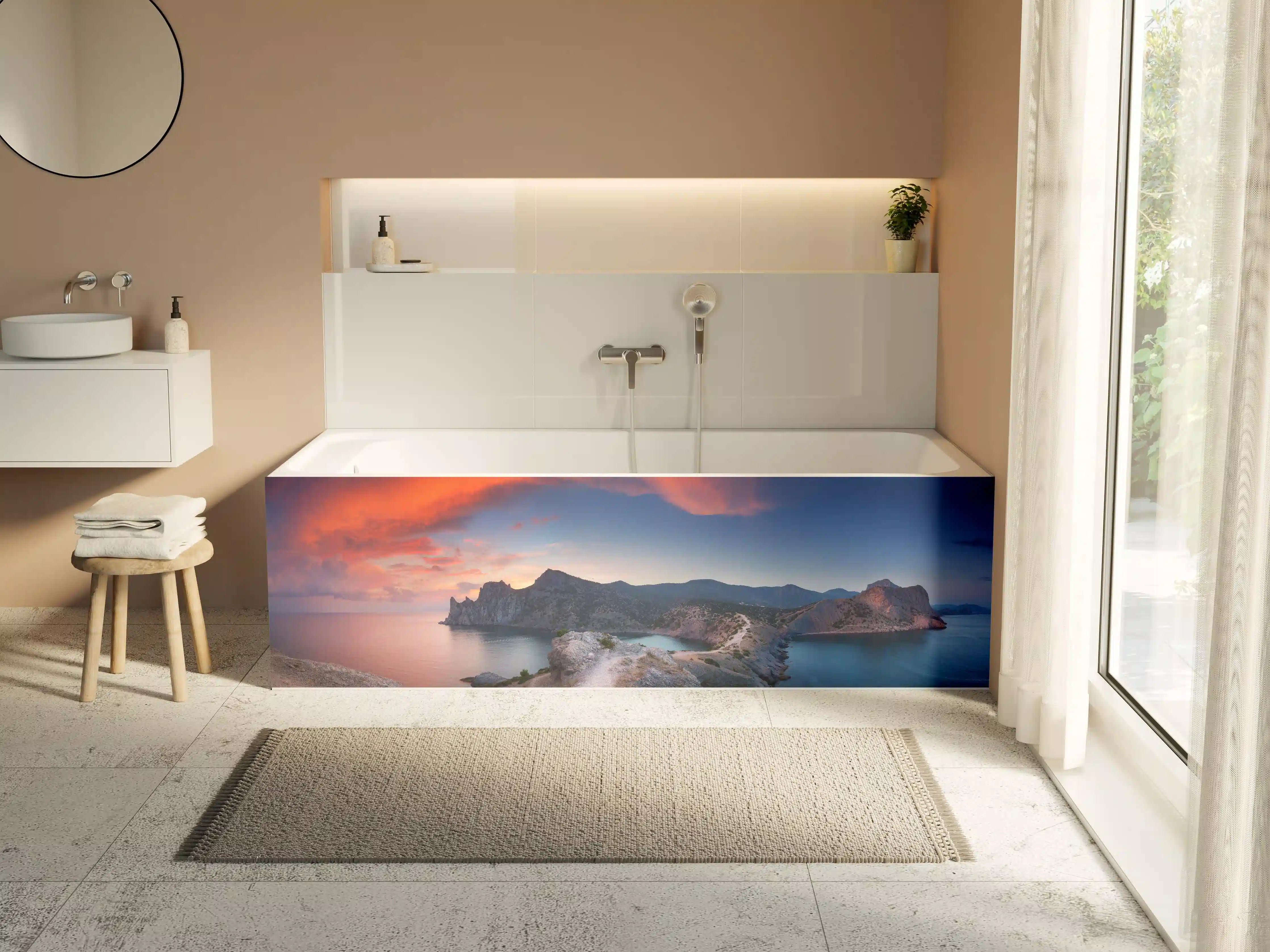 Badewannen-Rückwand - Schöne Panoramalandschaft mit Bergen