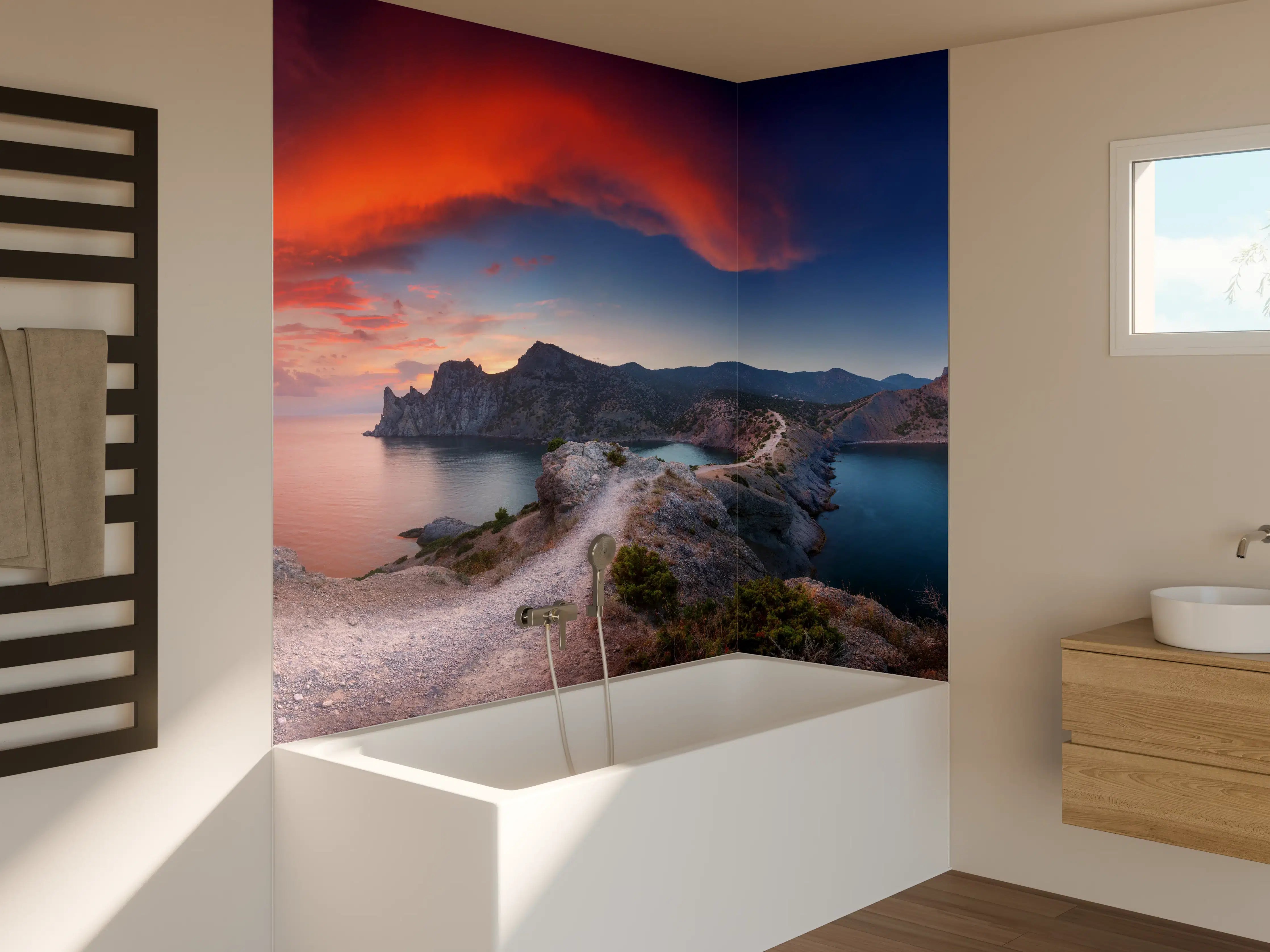 Badewannen-Rückwand - Schöne Panoramalandschaft mit Bergen