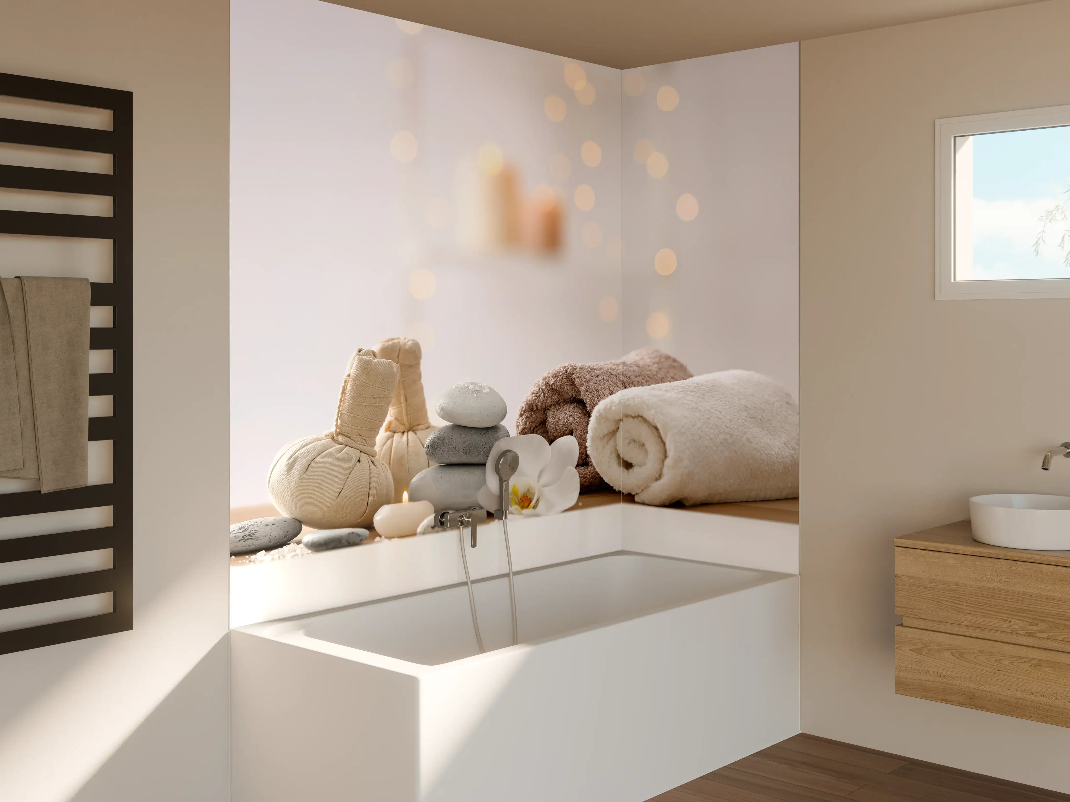 Badewannen-Rückwand - Schöne Spa-Komposition auf Tisch