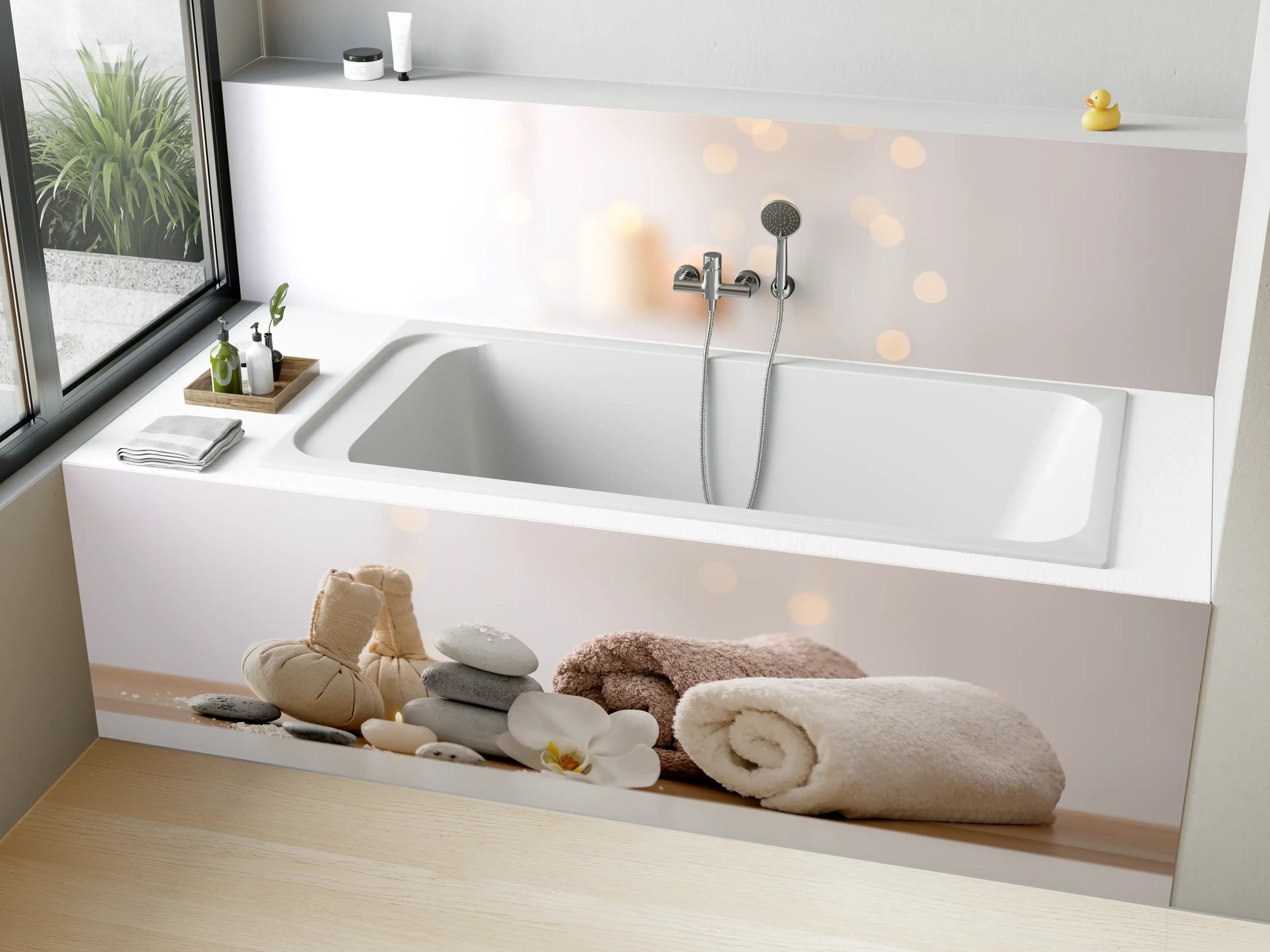 Badewannen-Rückwand - Schöne Spa-Komposition auf Tisch