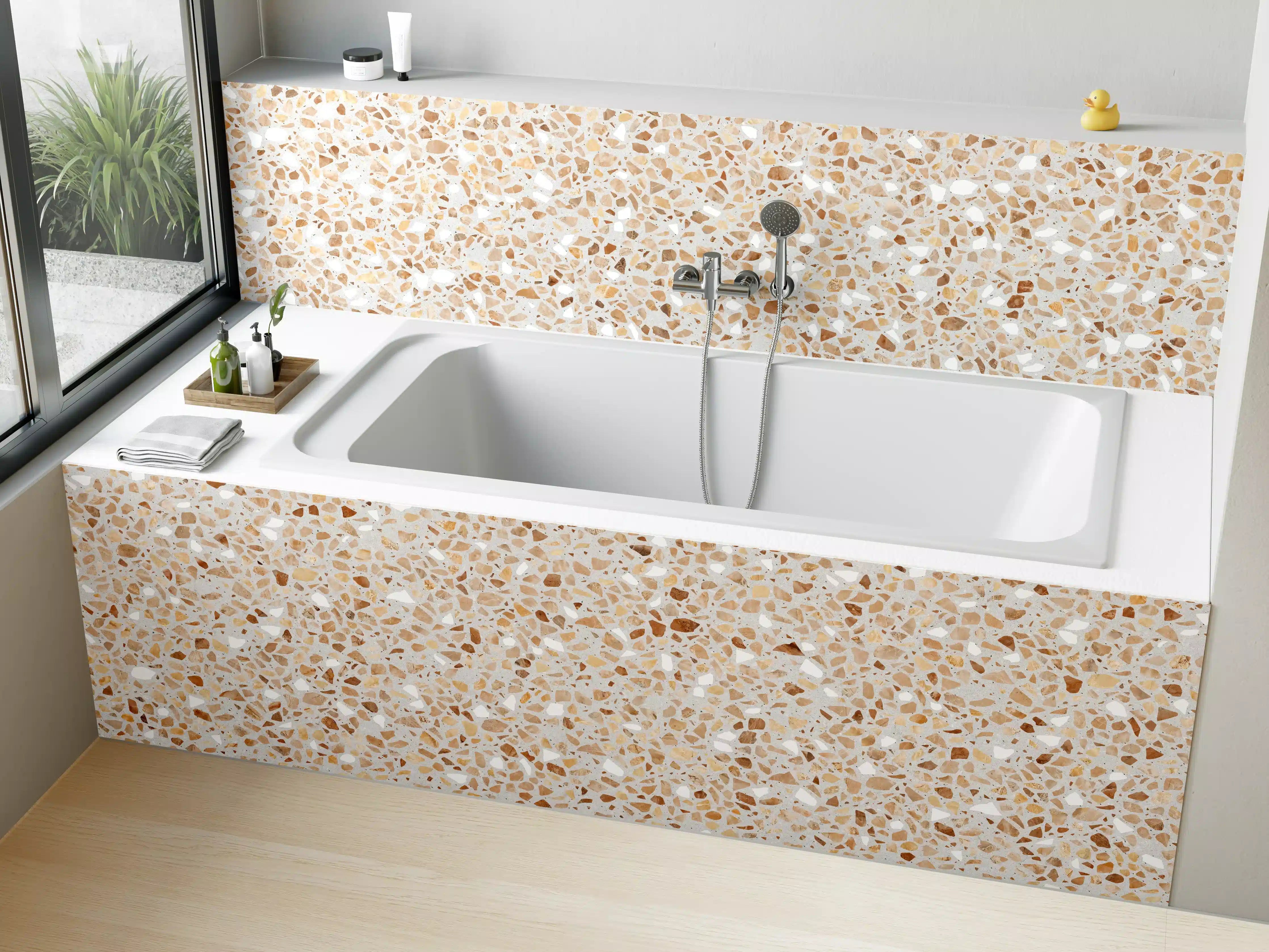 Badewannen-Rückwand - Schöne beige Terrazzo Stein Textur