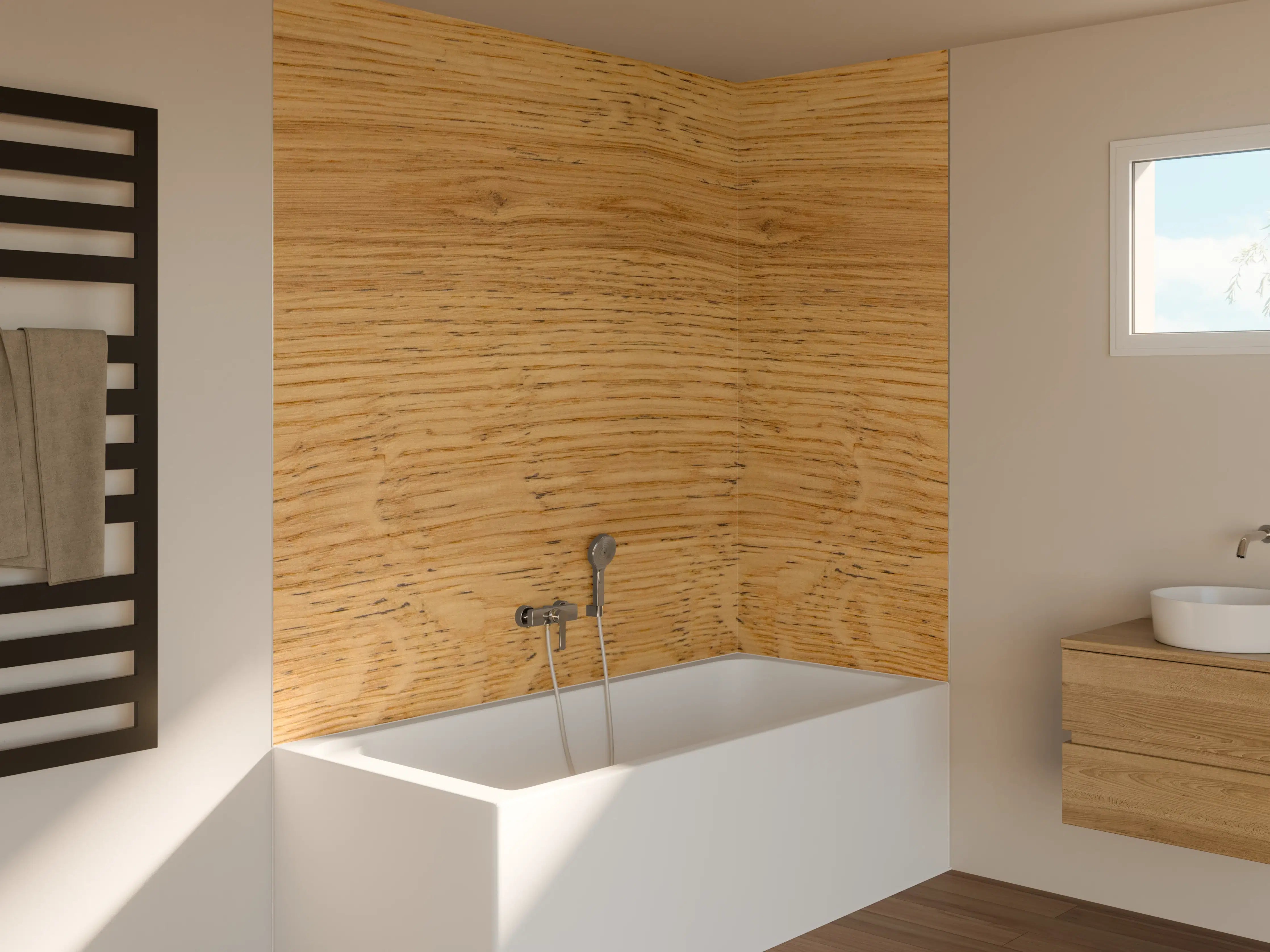 Badewannen-Rückwand - Schöne helle Holzplatte