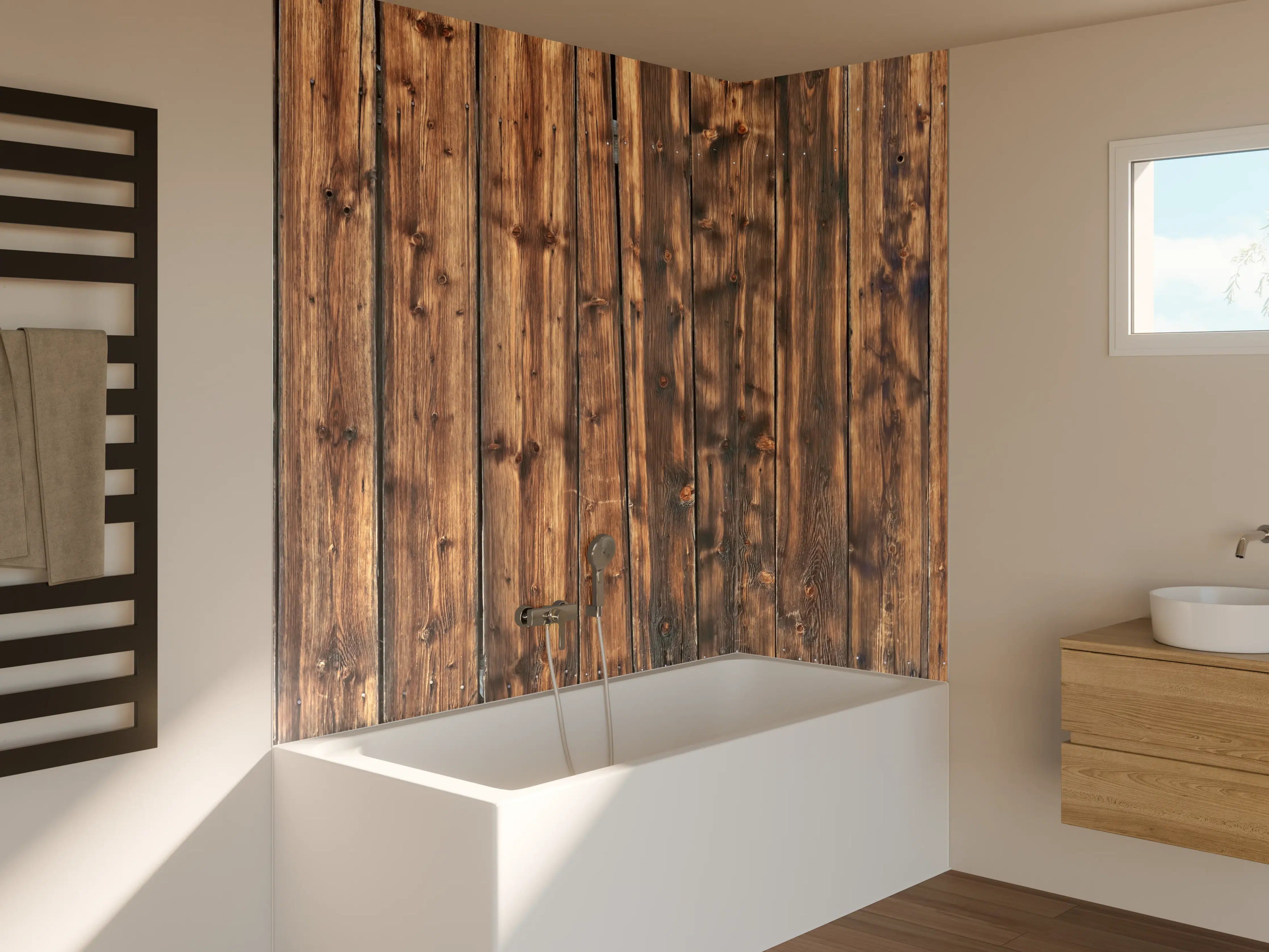 Badewannen-Rückwand - Schöne verwitterte Hüttenwand