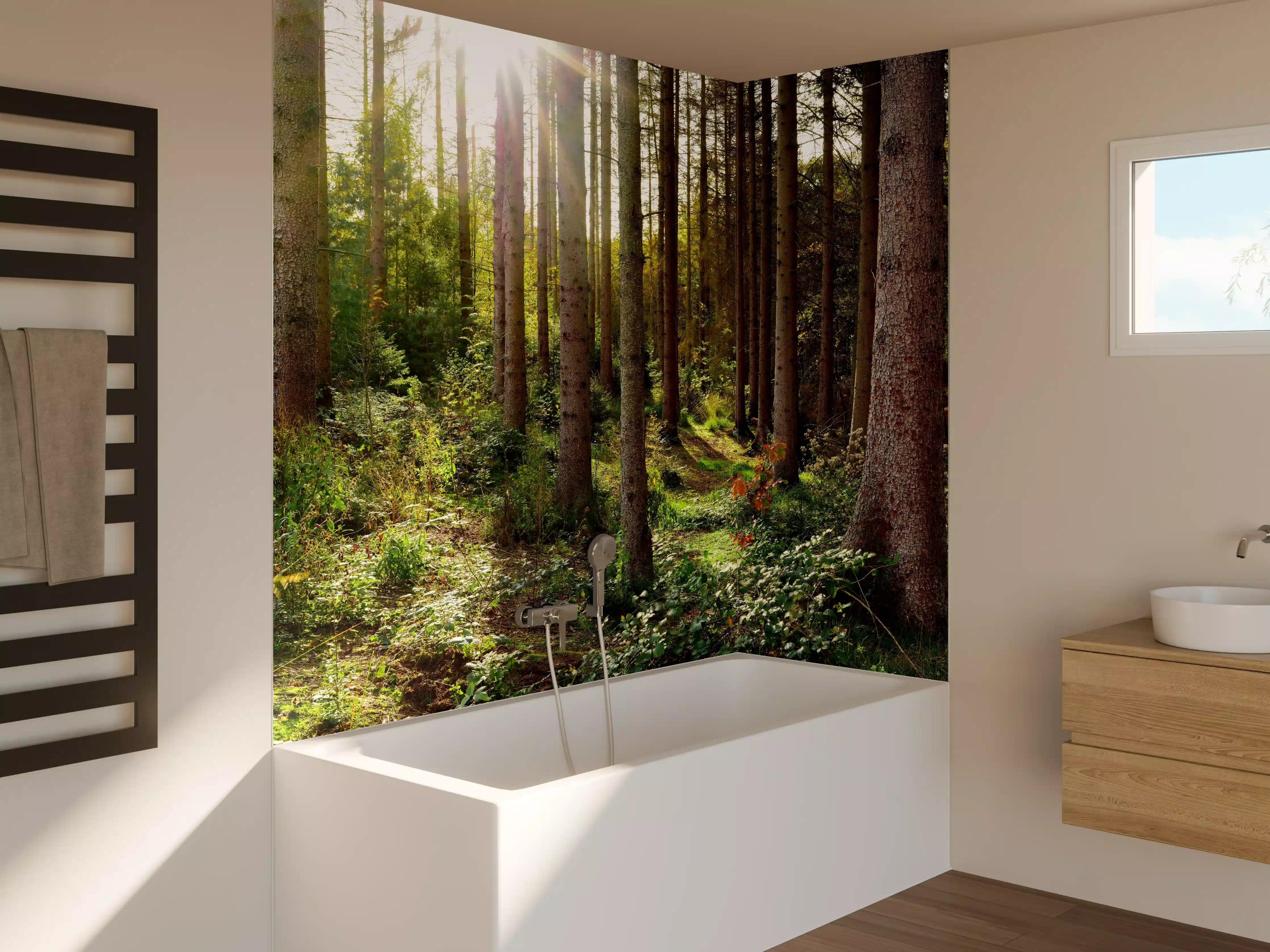 Badewannen-Rückwand - Schöner Fichtenwald im Herbst