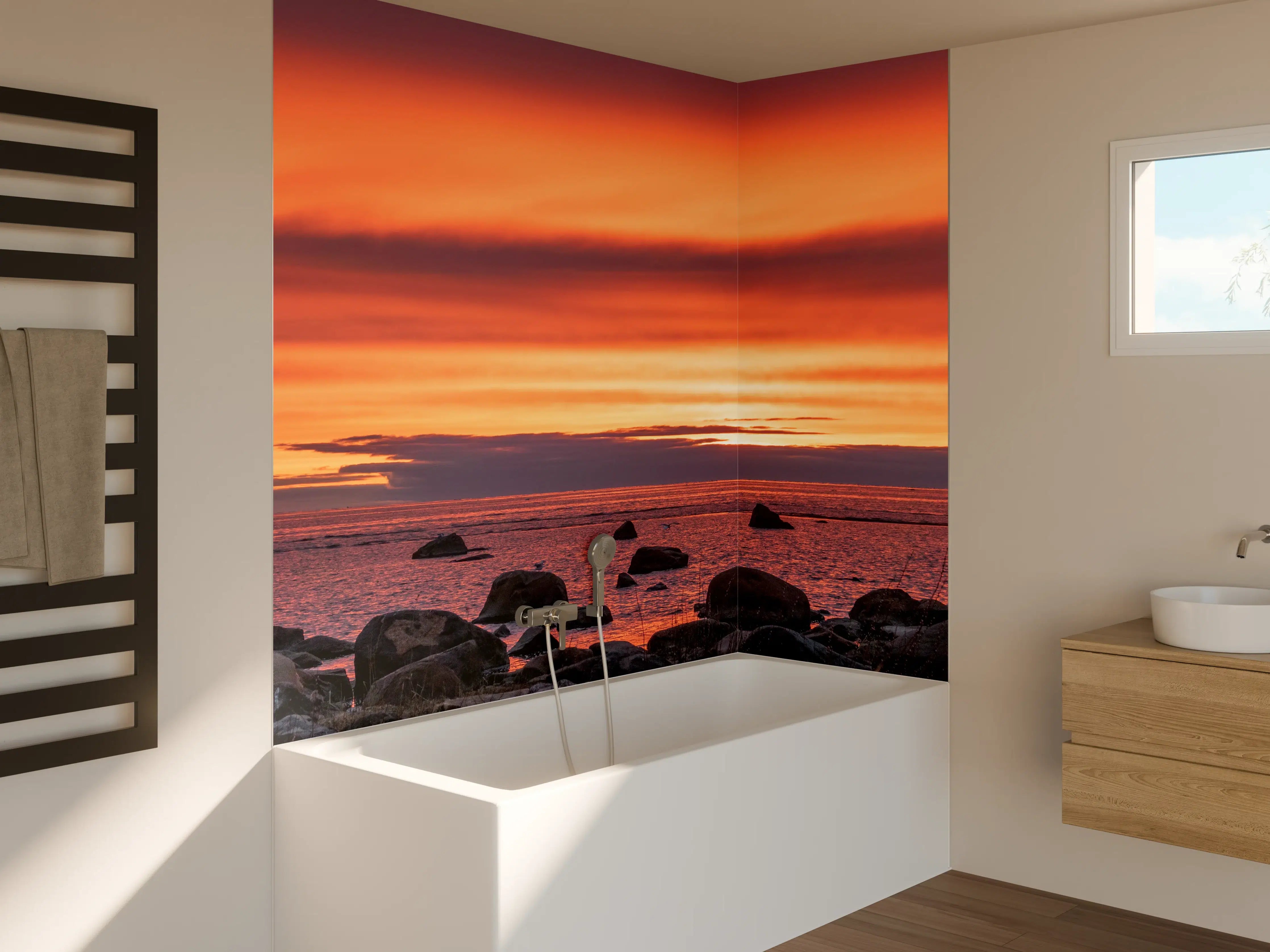 Badewannen-Rückwand - Schöner Sonnenuntergang am Meer