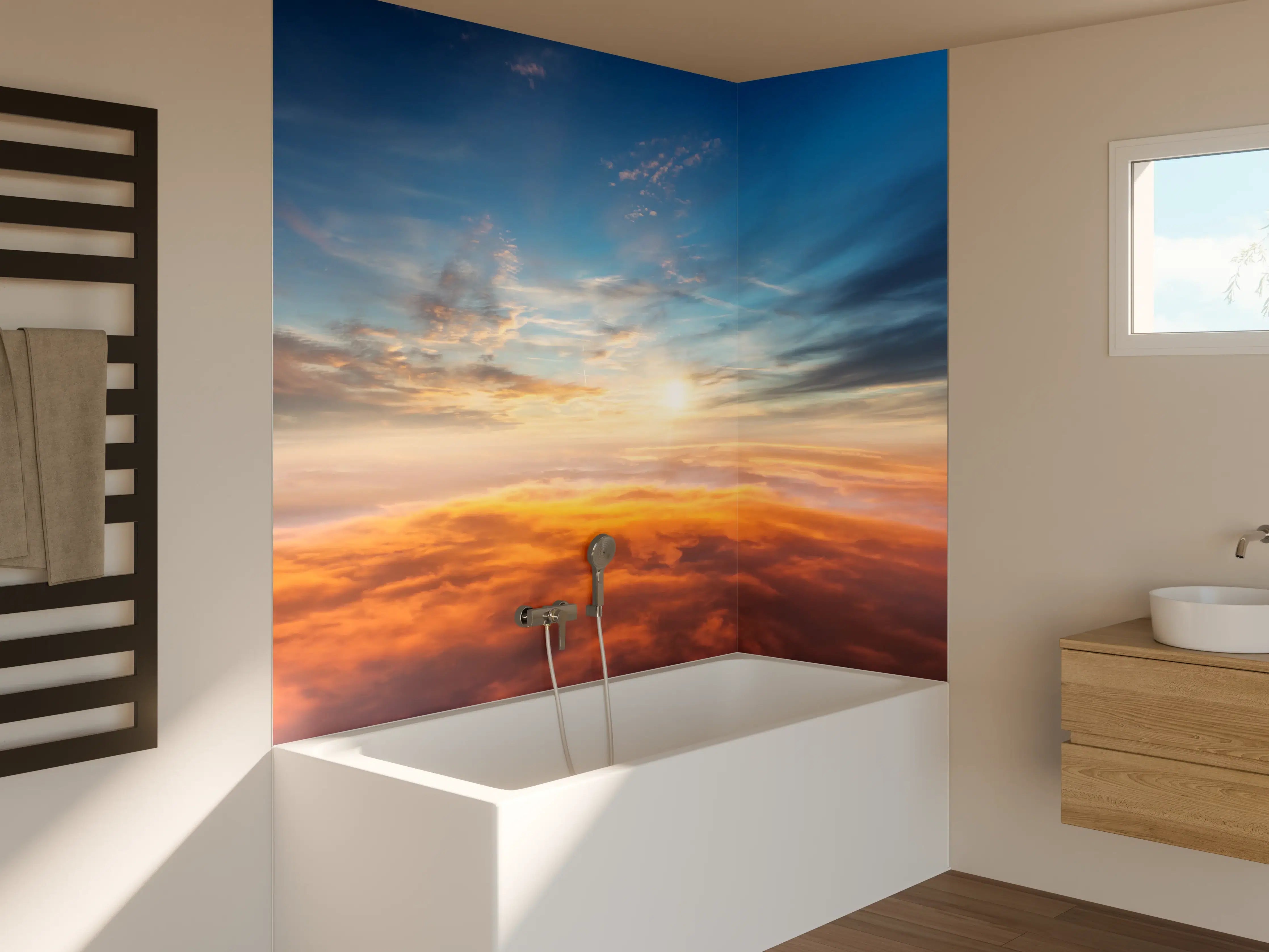 Badewannen-Rückwand - Schöner Sonnenuntergang über den Wolken