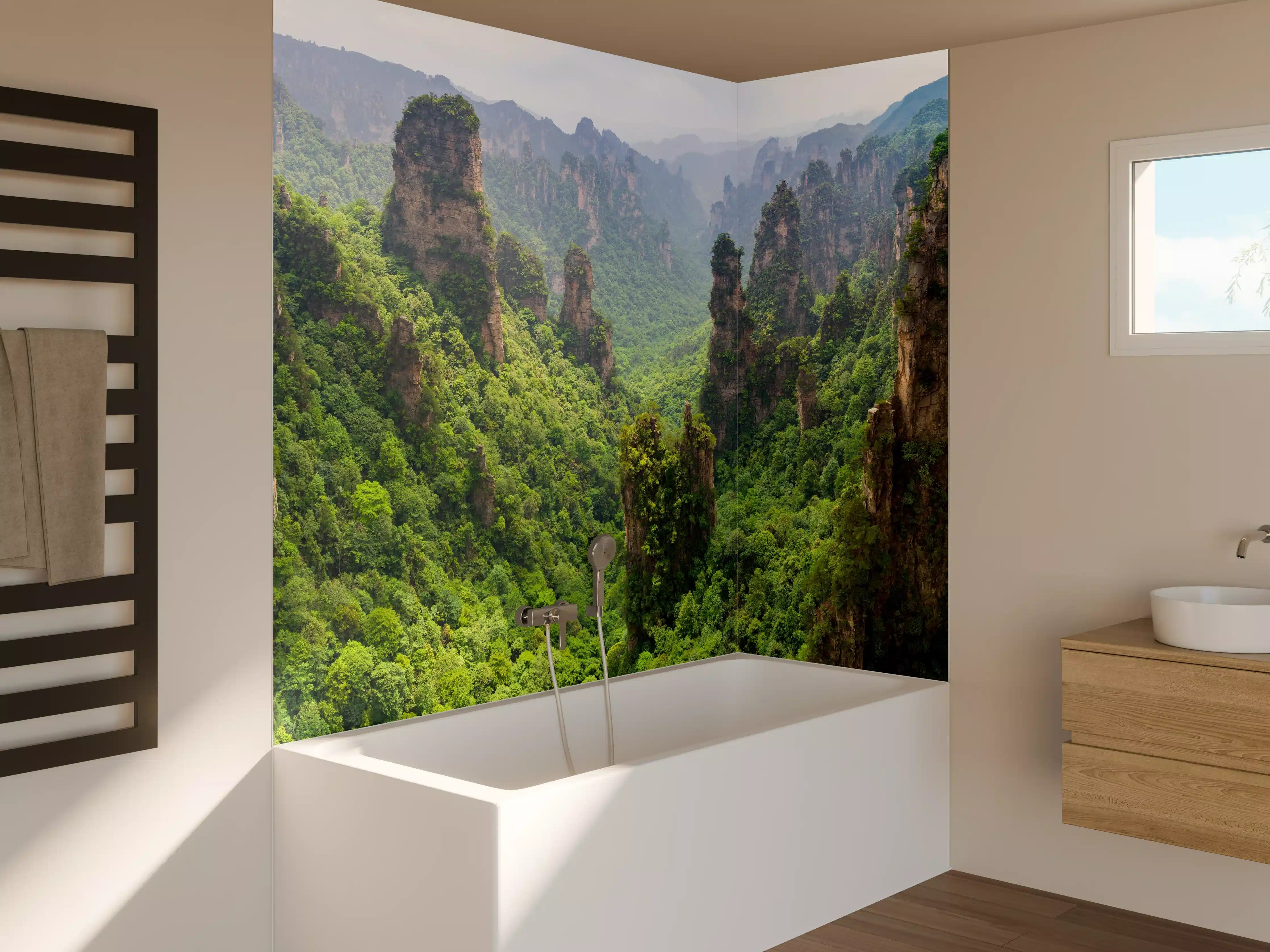 Badewannen-Rückwand - Schönes Panorama der Karstberge 