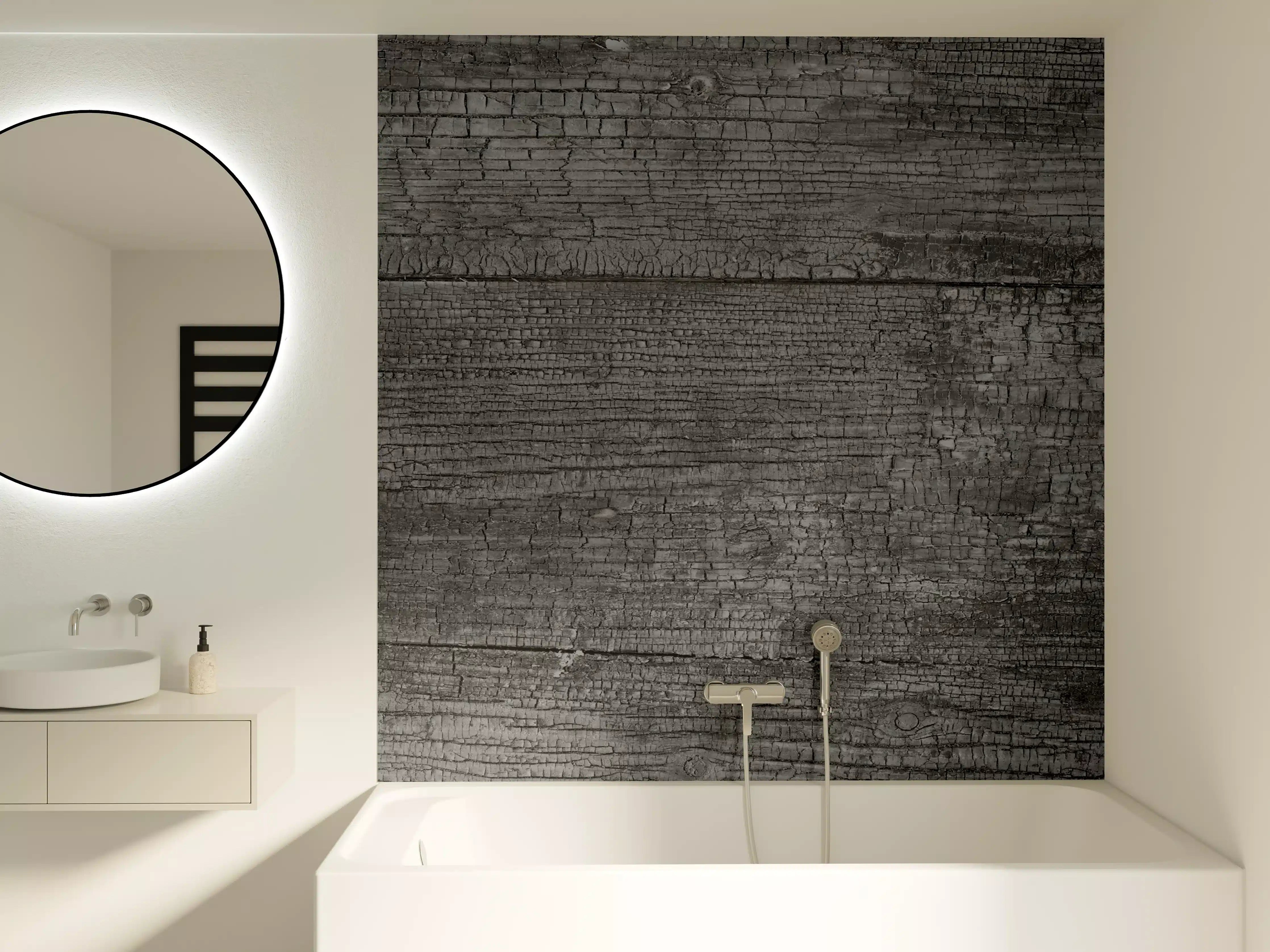 Badewannen-Rückwand - Schwarz-Graue Holztextur