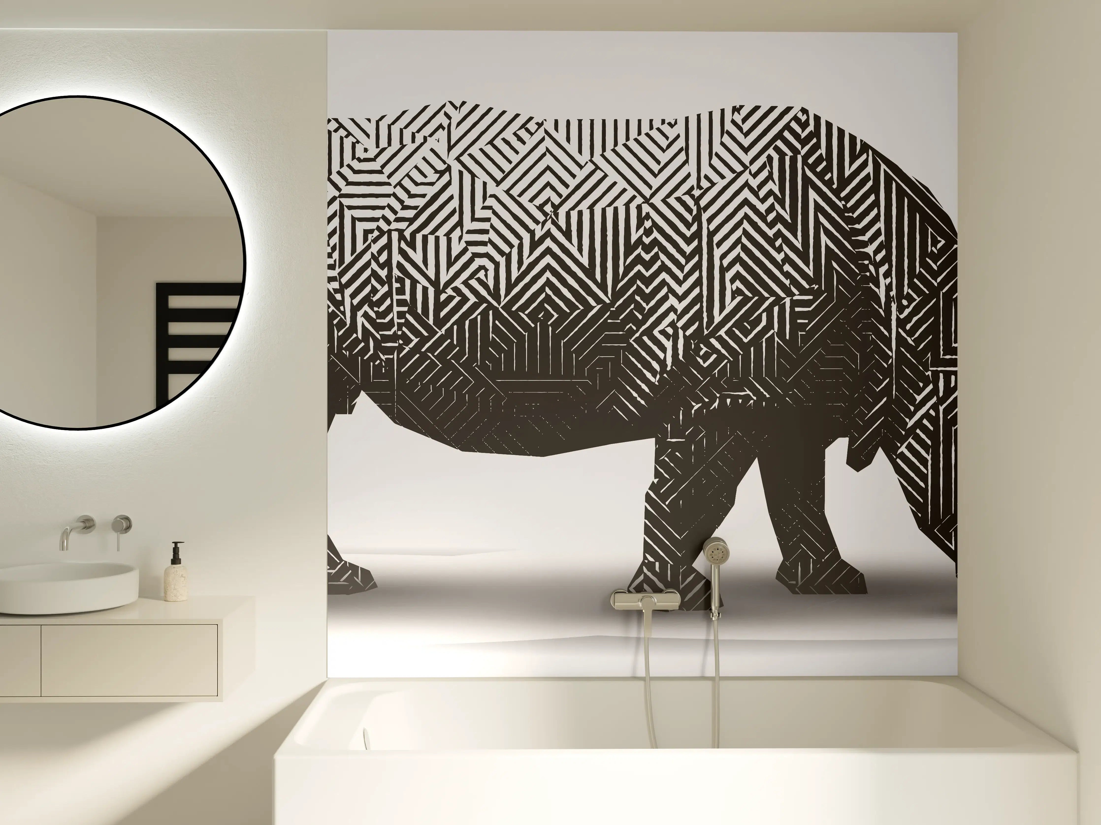 Badewannen-Rückwand - Schwarz-Weiß Grafik Nashorn