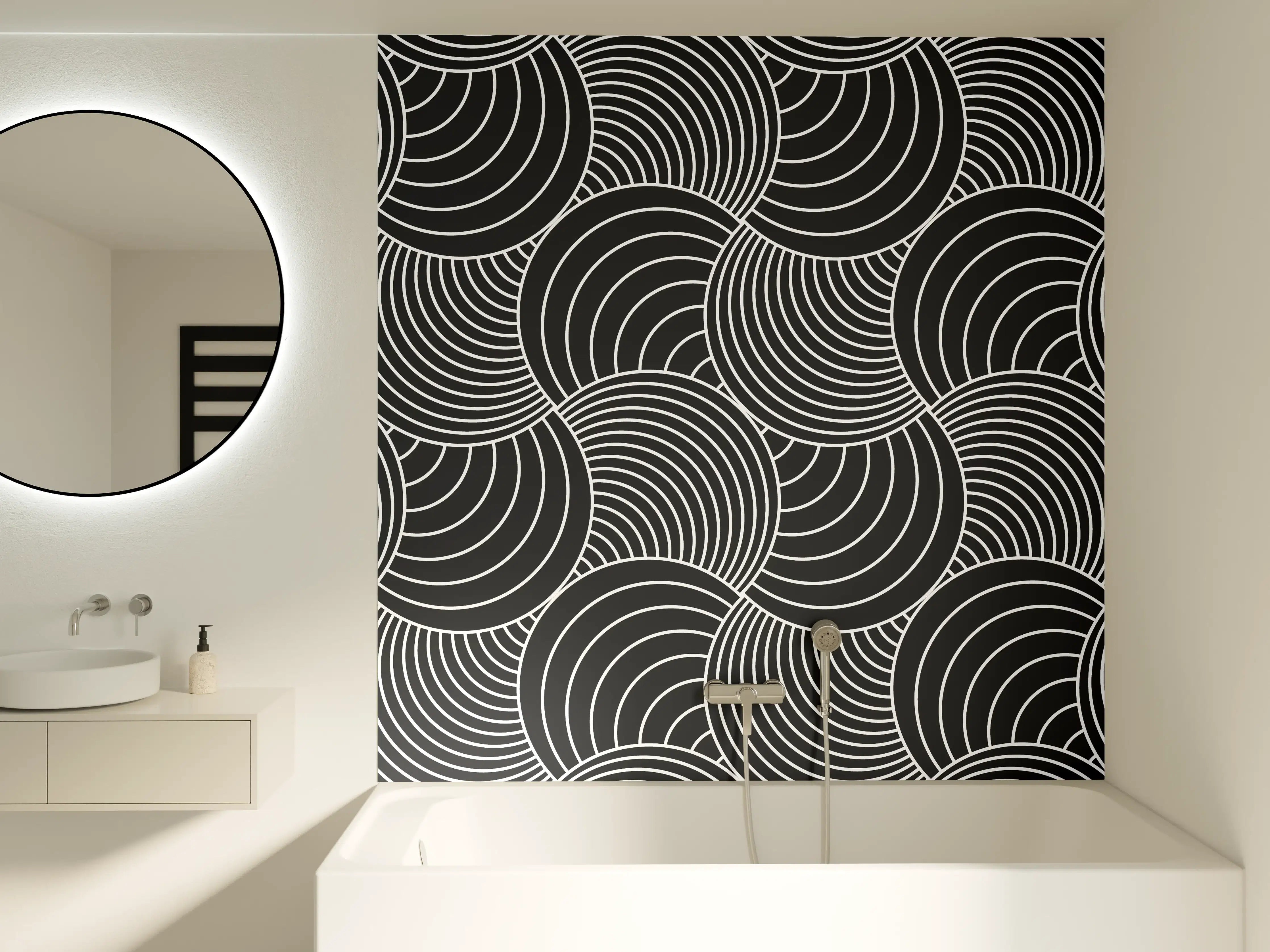 Badewannen-Rückwand - Schwarz-Weiß-Kreisdesign