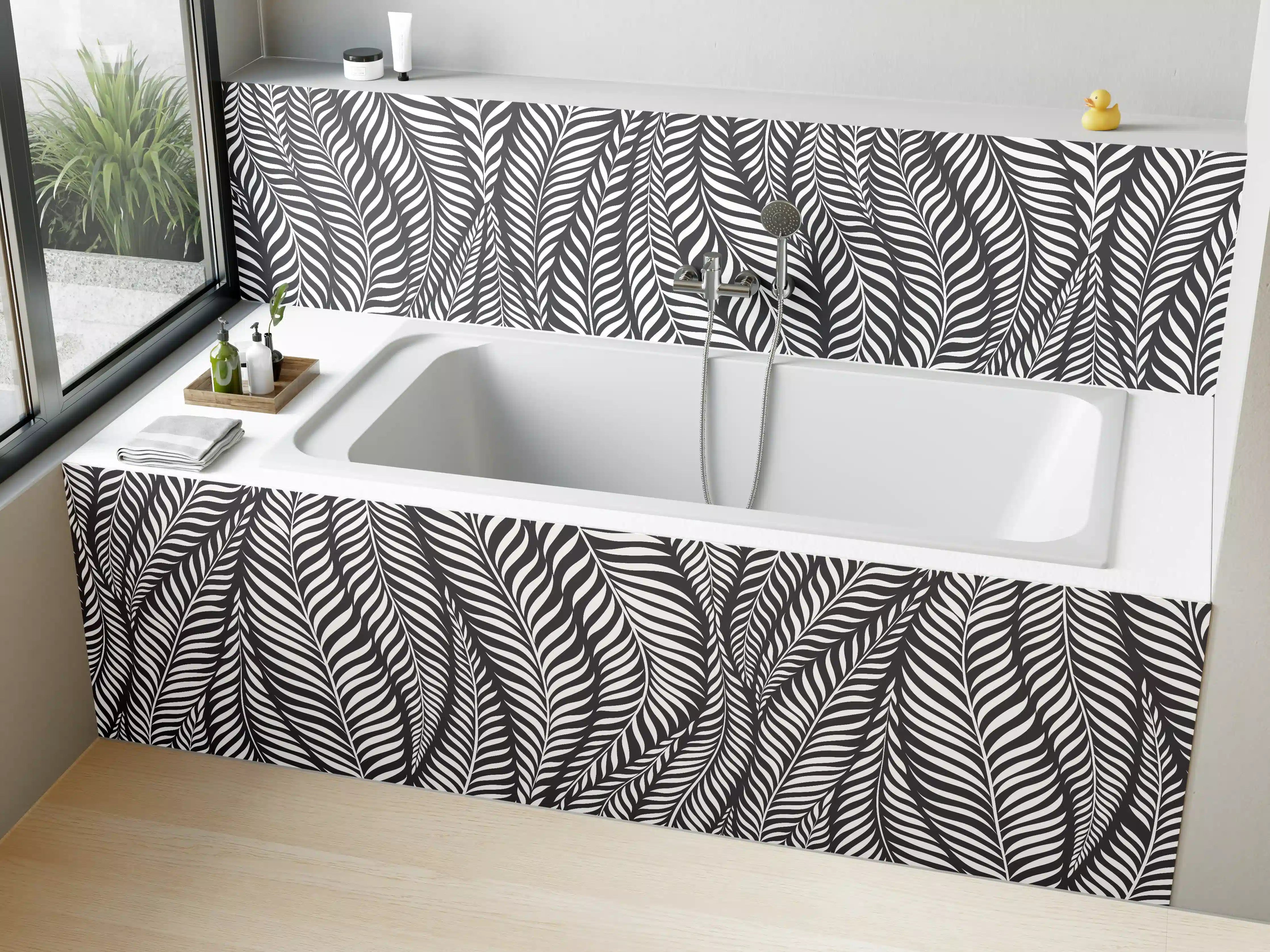 Badewannen-Rückwand - Schwarz-Weiß-Zeichnung mit feinen Linien