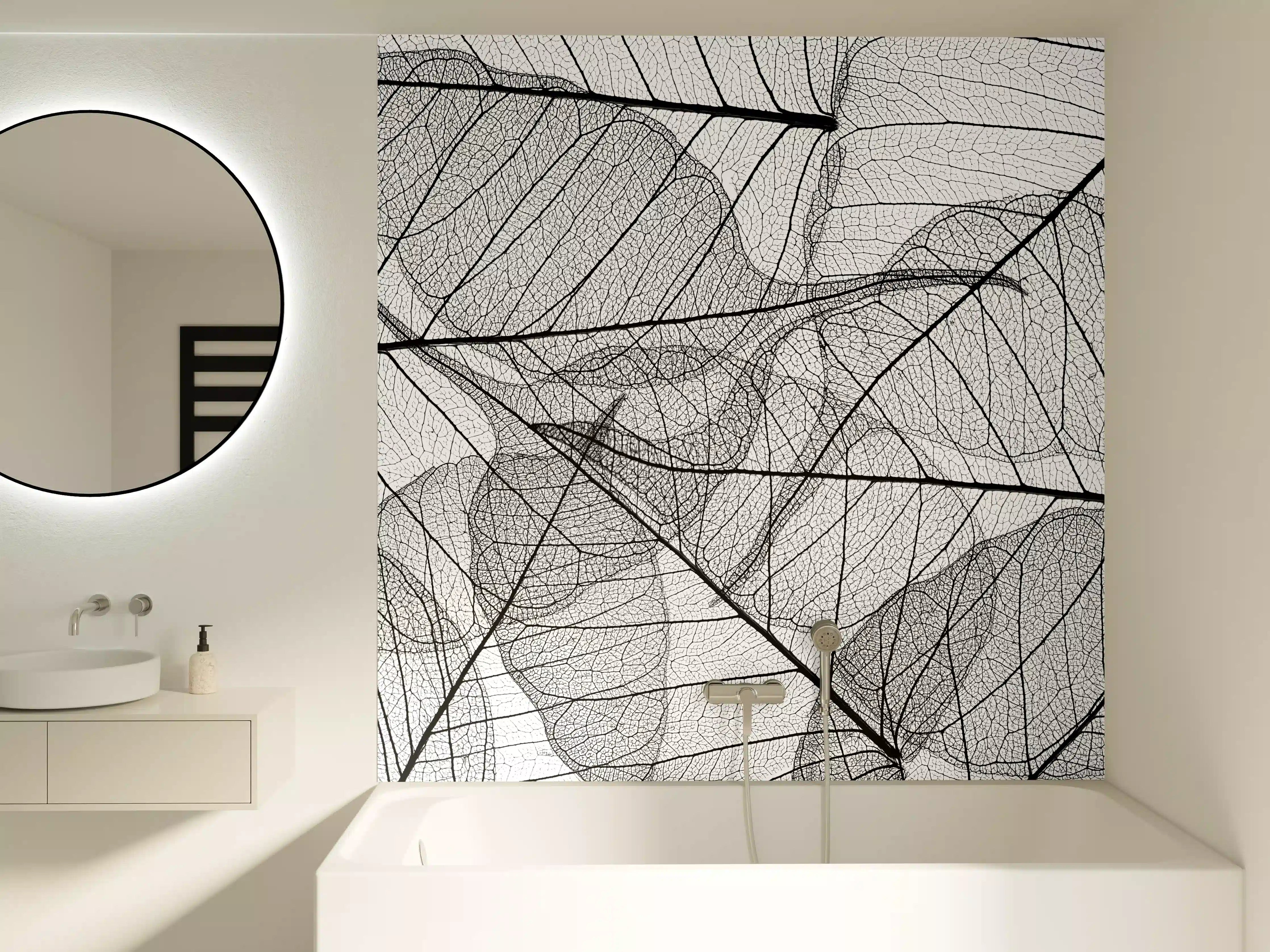 Badewannen-Rückwand - Schwarz-Weiße Blatttextur
