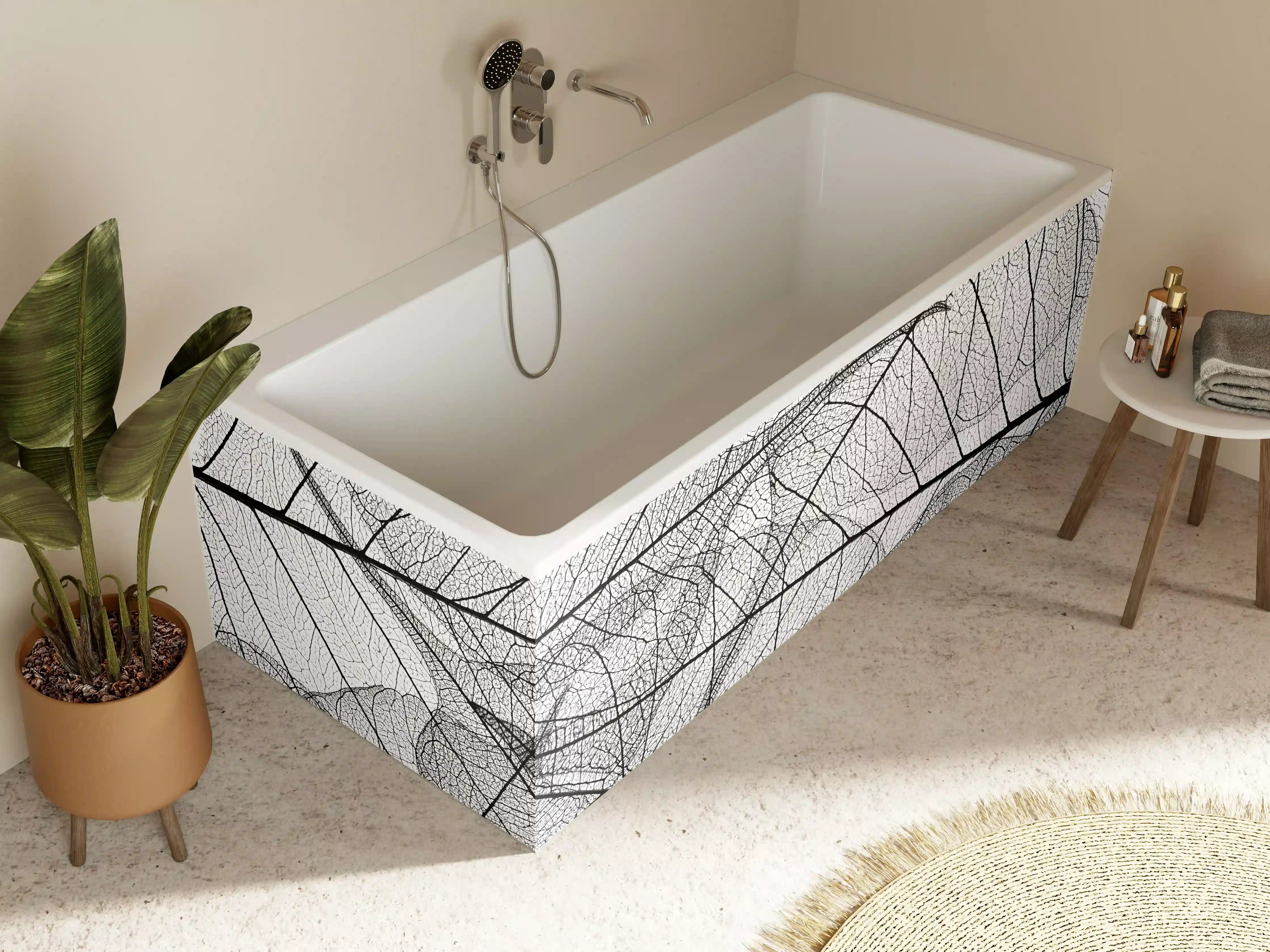 Badewannen-Rückwand - Schwarz-Weiße Blatttextur