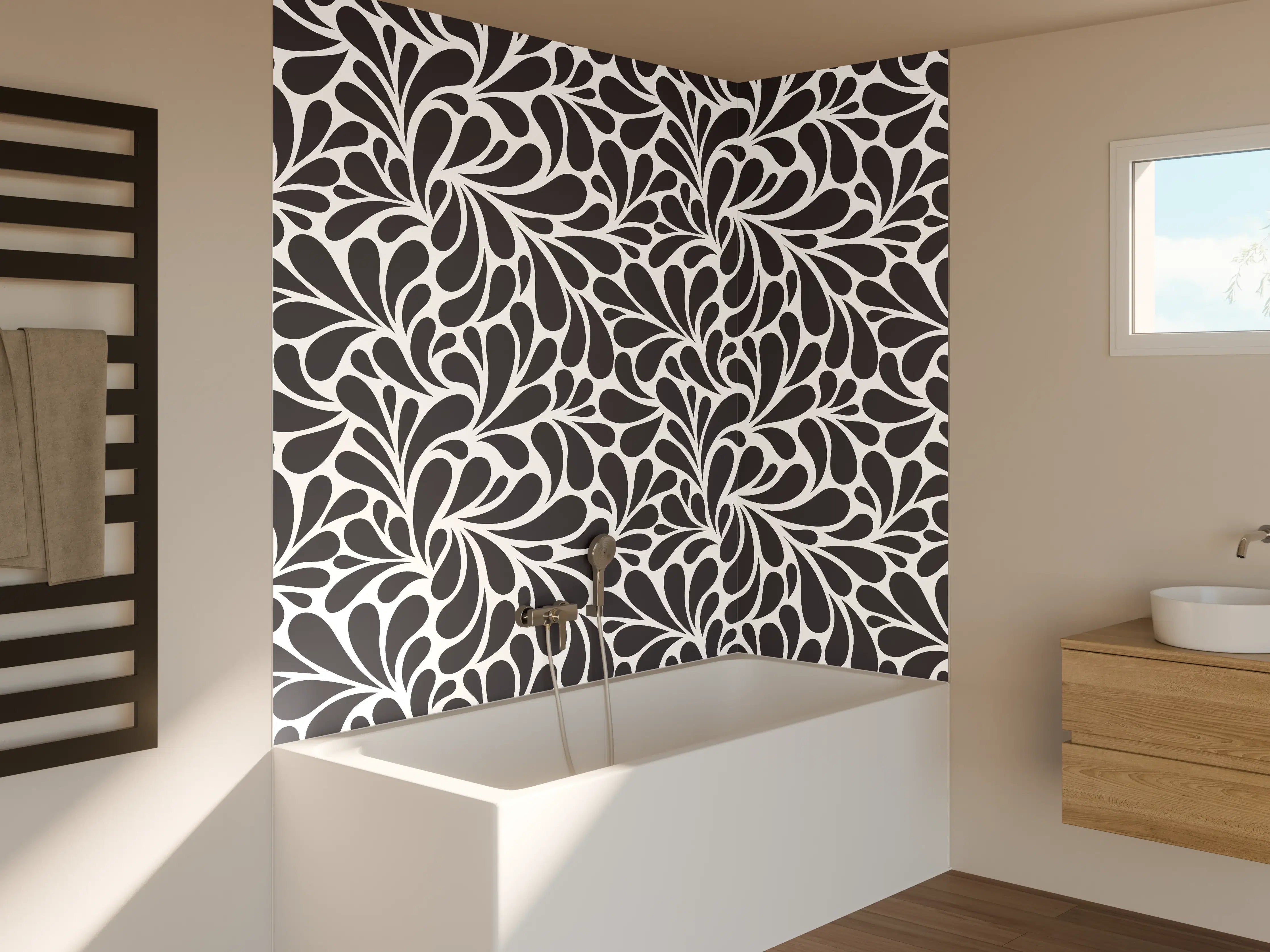 Badewannen-Rückwand - Schwarz-Weiße Ornament-Designs