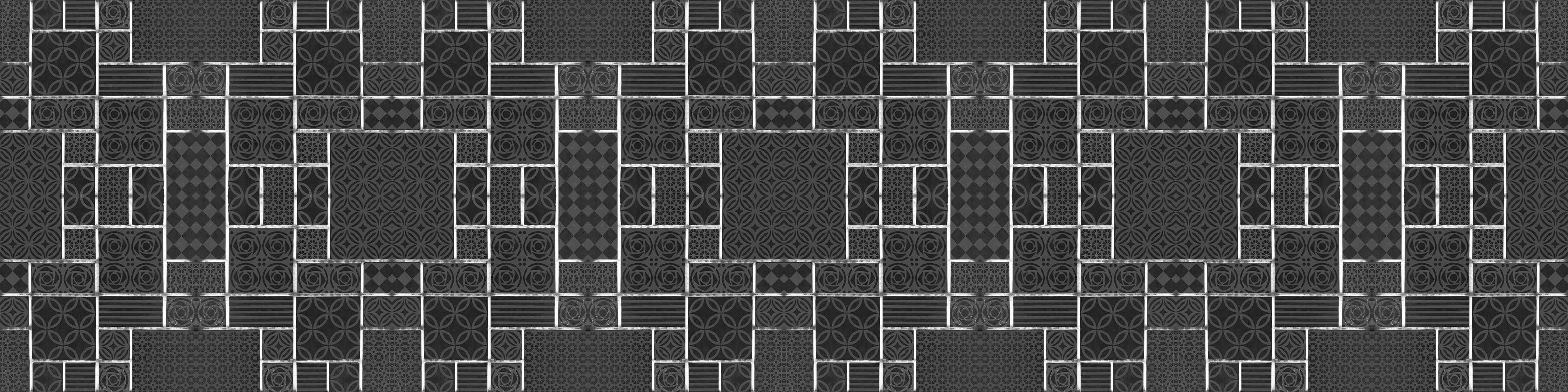 Badewannen-Rückwand-Schwarz geometrische Fliesen