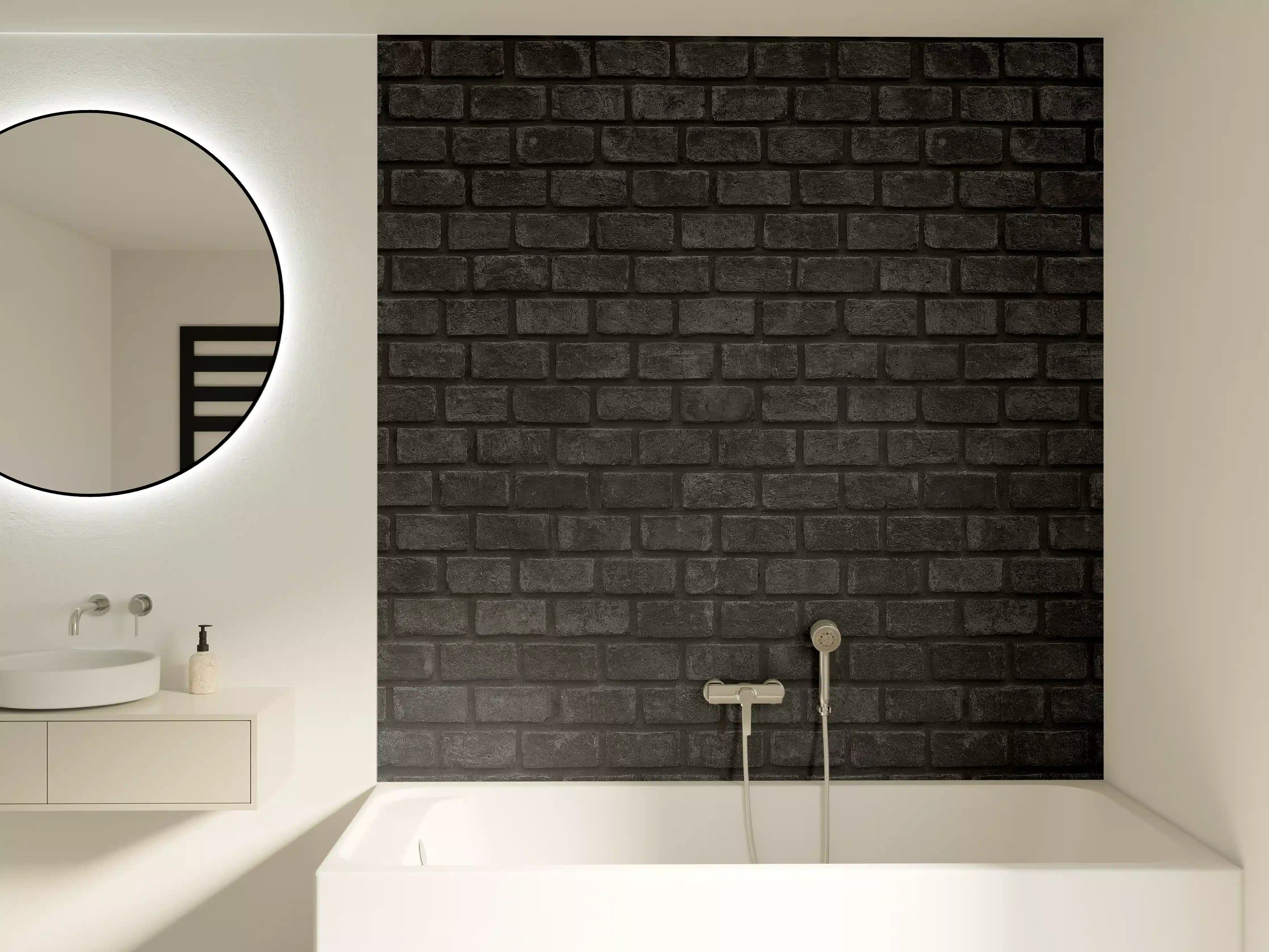 Badewannen-Rückwand - Schwarz graue Ziegelwand