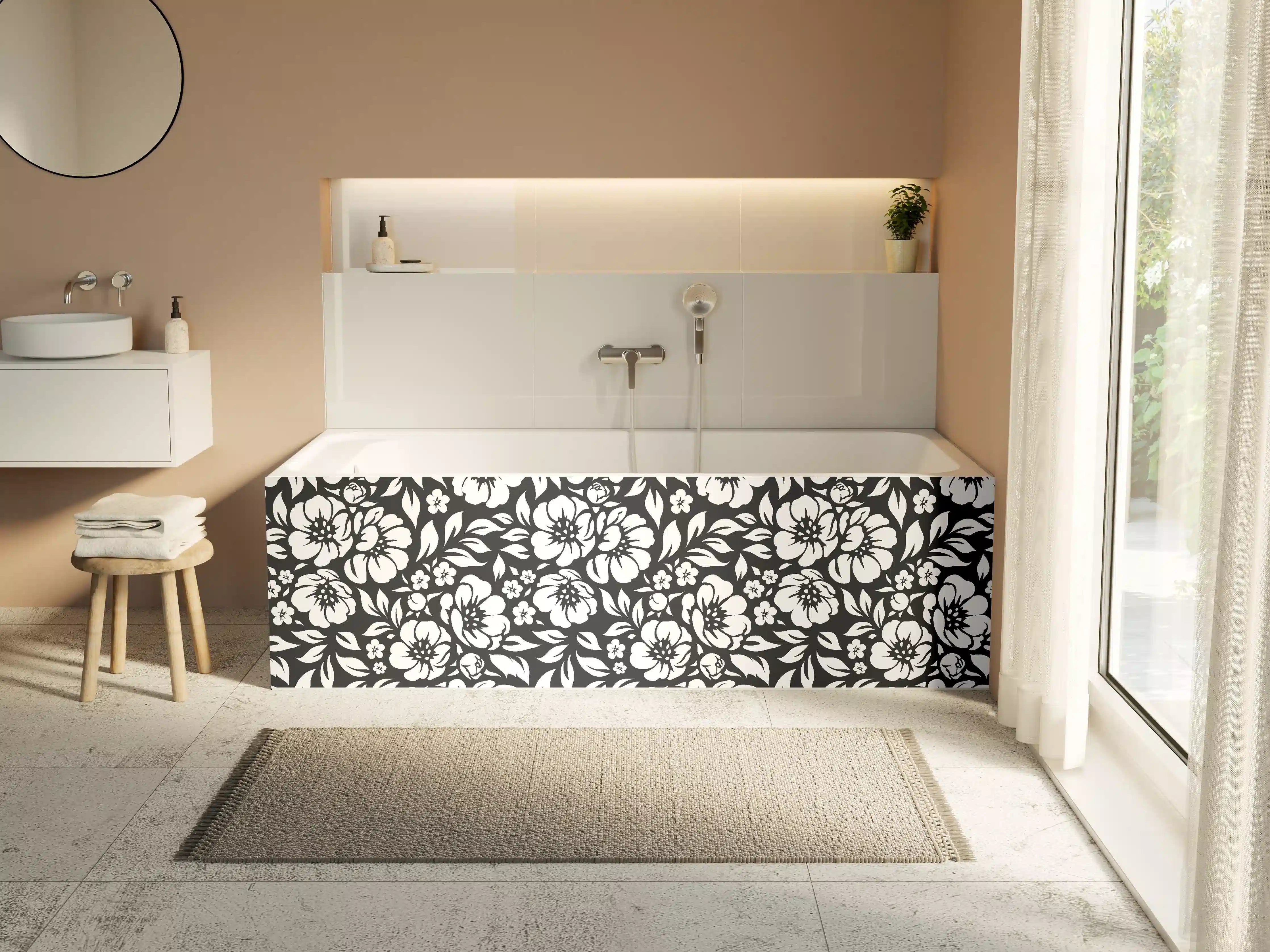 Badewannen-Rückwand - Schwarze Florale Muster Effects
