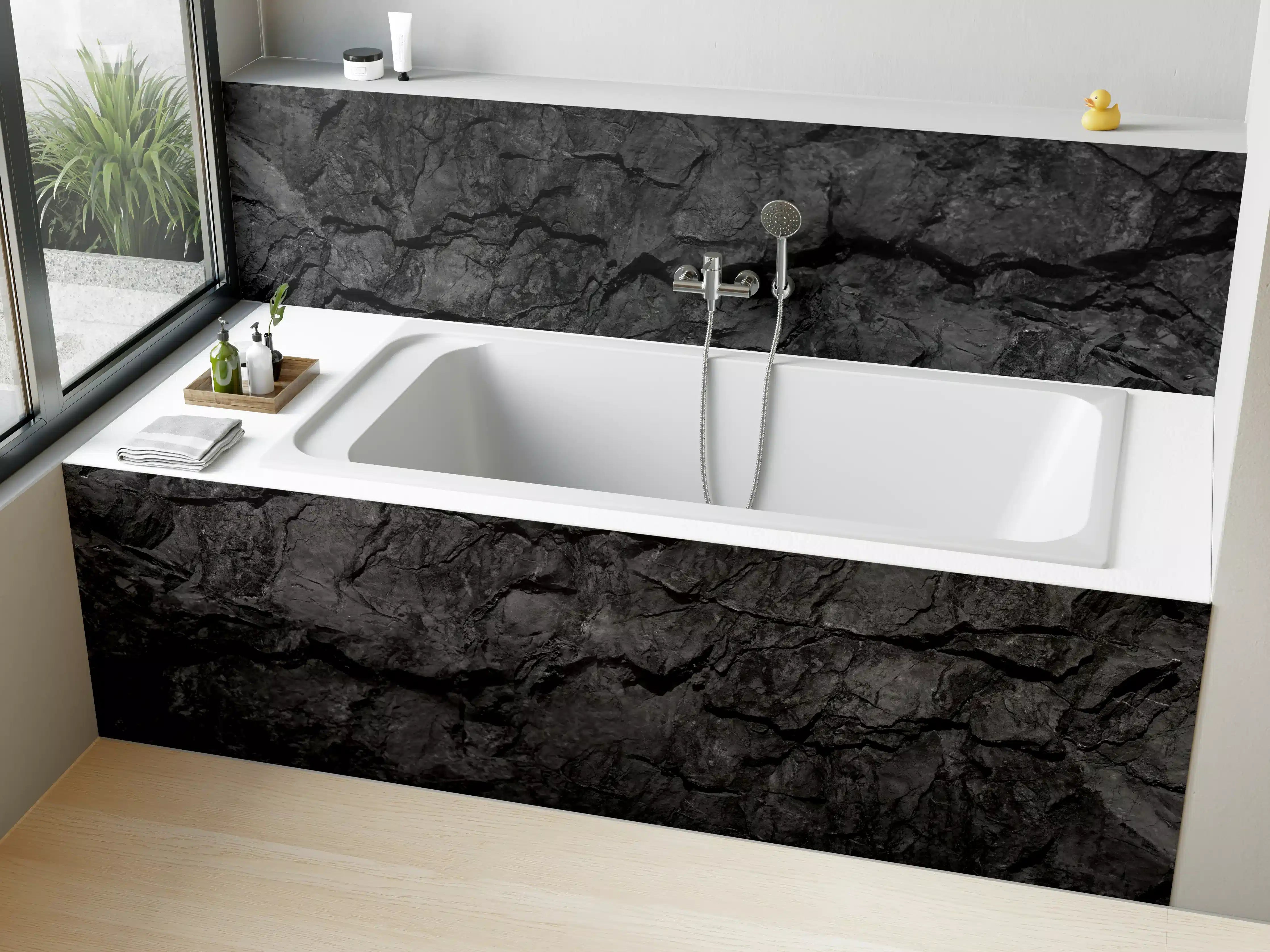 Badewannen-Rückwand - Schwarze Gesteinstextur mit Rissen