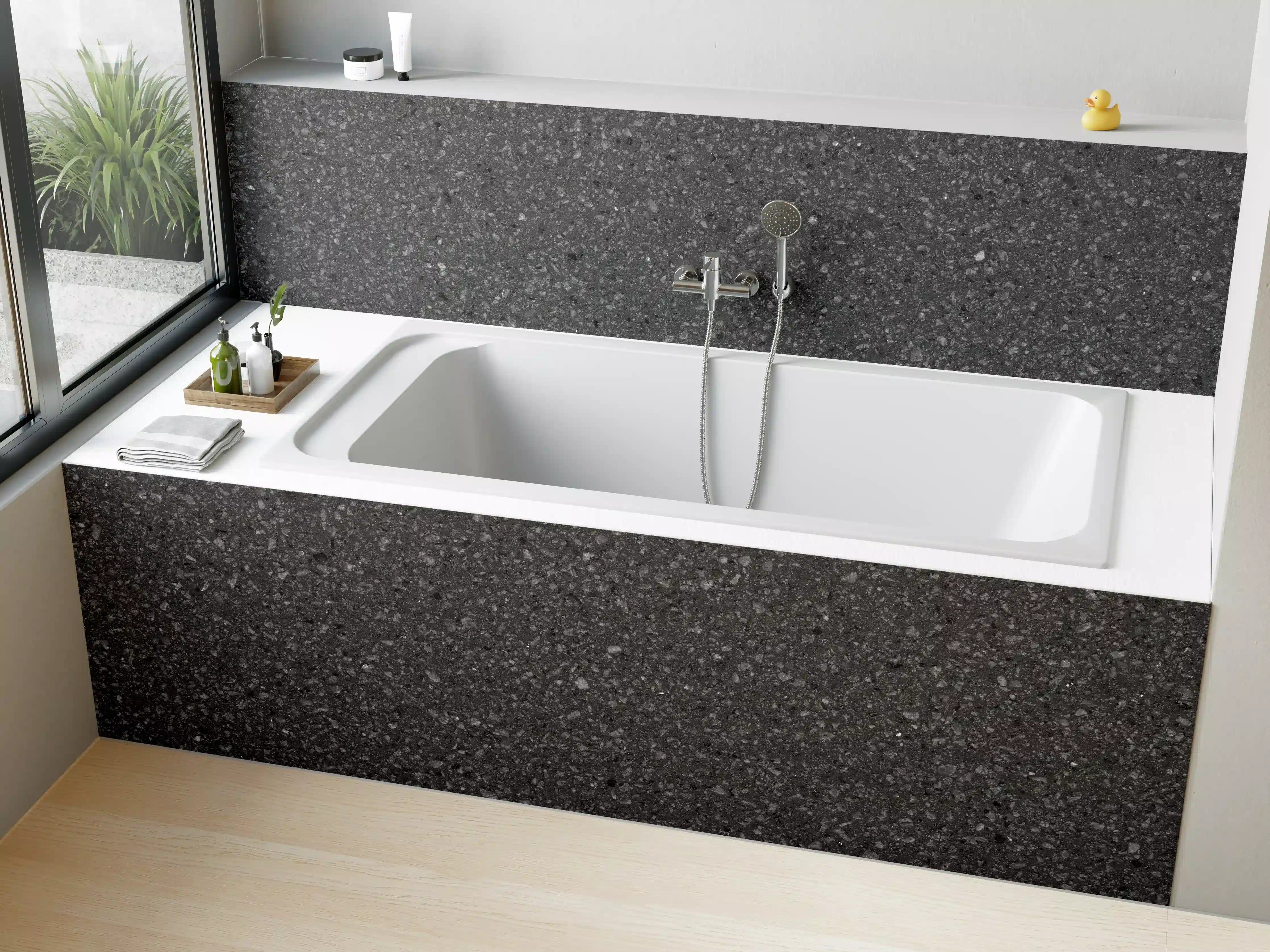 Badewannen-Rückwand - Schwarze Granit-Textur mit feiner Maserung